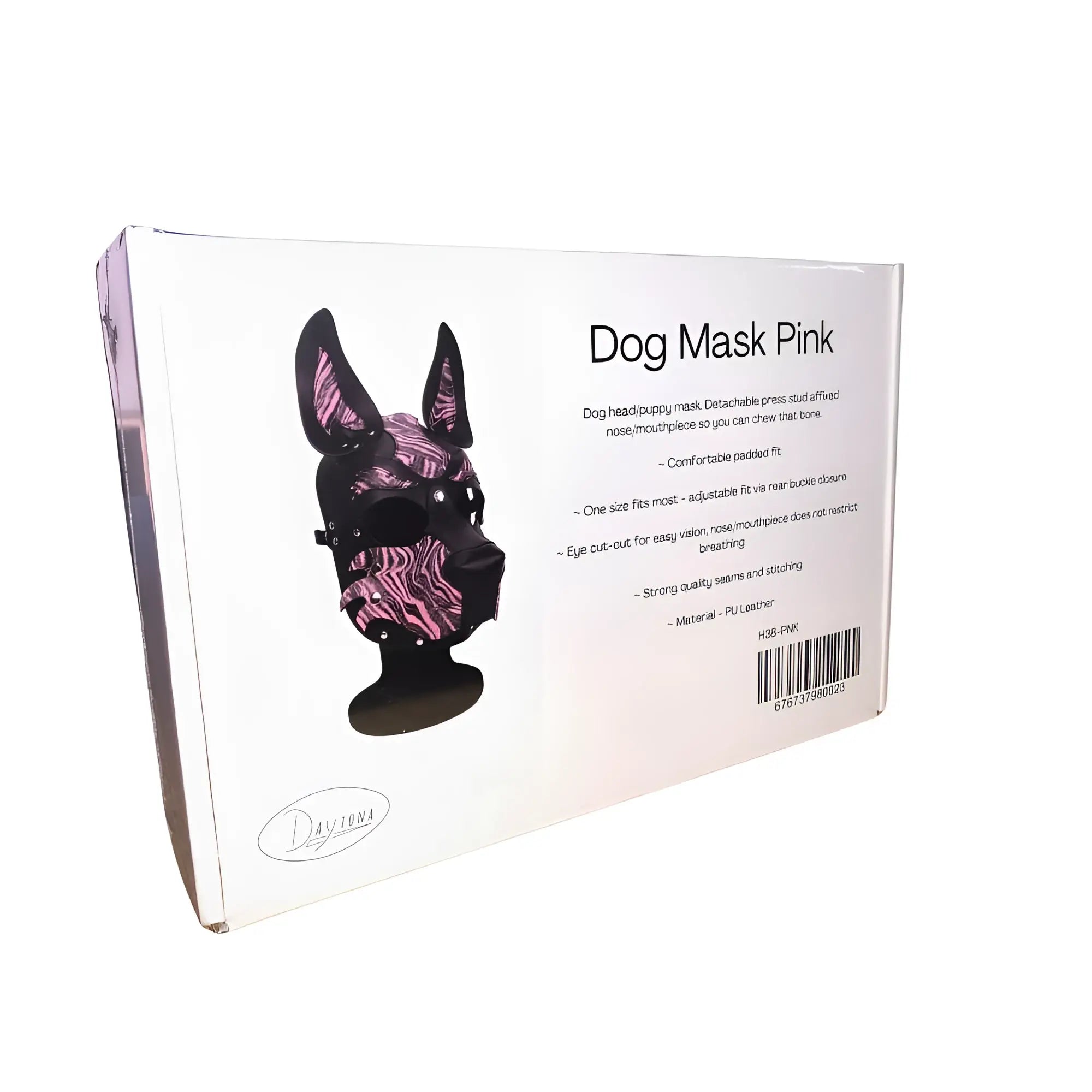 Daytona dog pup hood red featuring a pink and black zebra patterned dog head mask made of pu leather