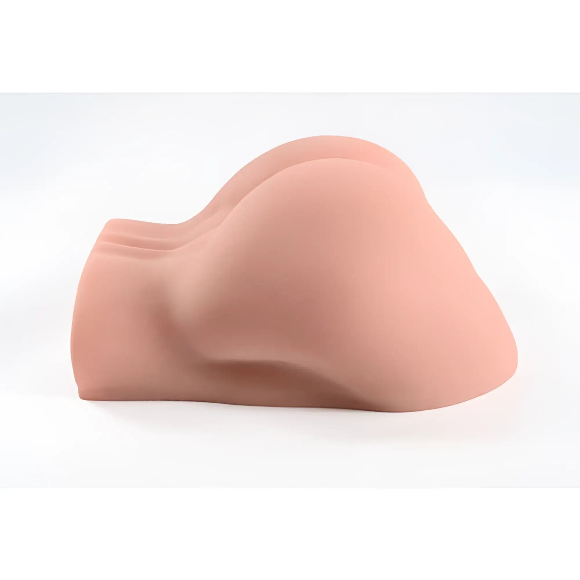 Pink silicone butt plug with smooth rounded contours and textured base shown from the back for anal use
