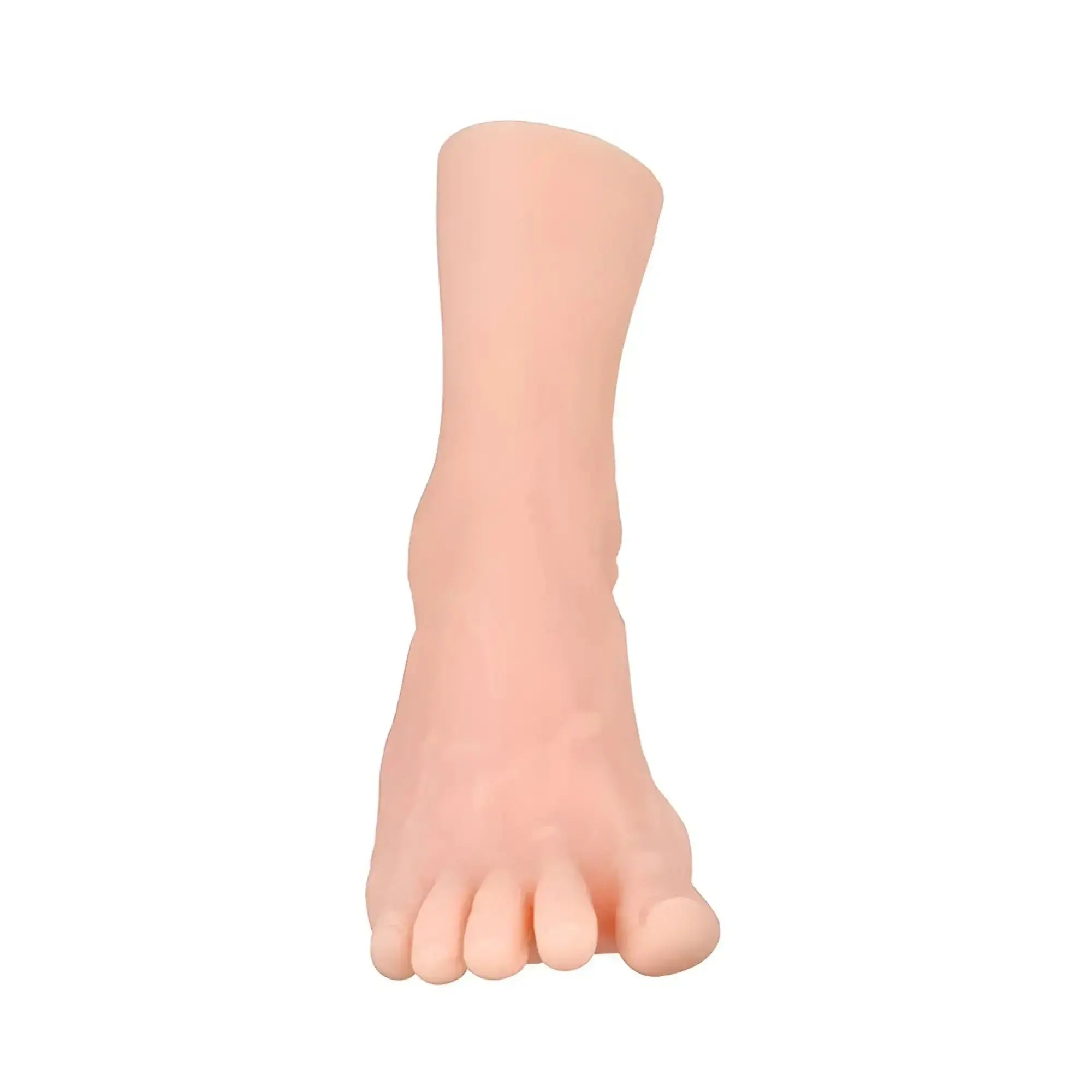 A realistic peach-colored silicone foot model with detailed toes and ankle from Daytona Dolls foot fetish stroker pair