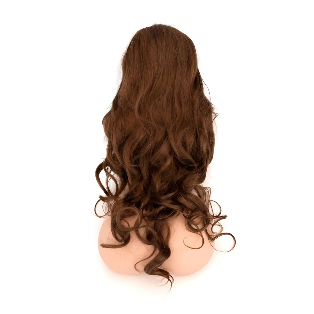 Daytona Dolls Love Torso Helen synthetic wig long wavy brown displayed on a mannequin head front view