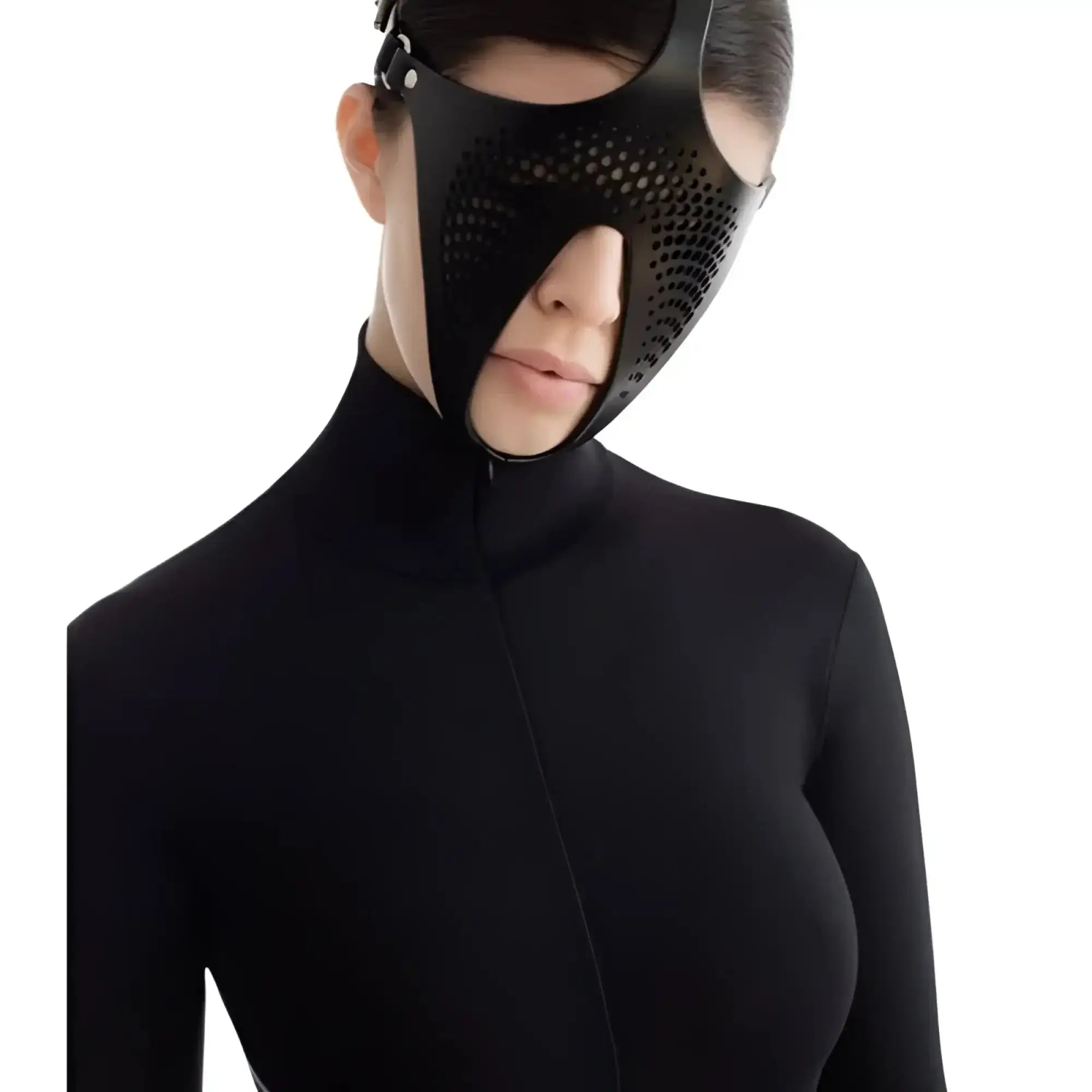 Black perforated genuine leather face mask daytona ex machina with adjustable straps for comfortable fit