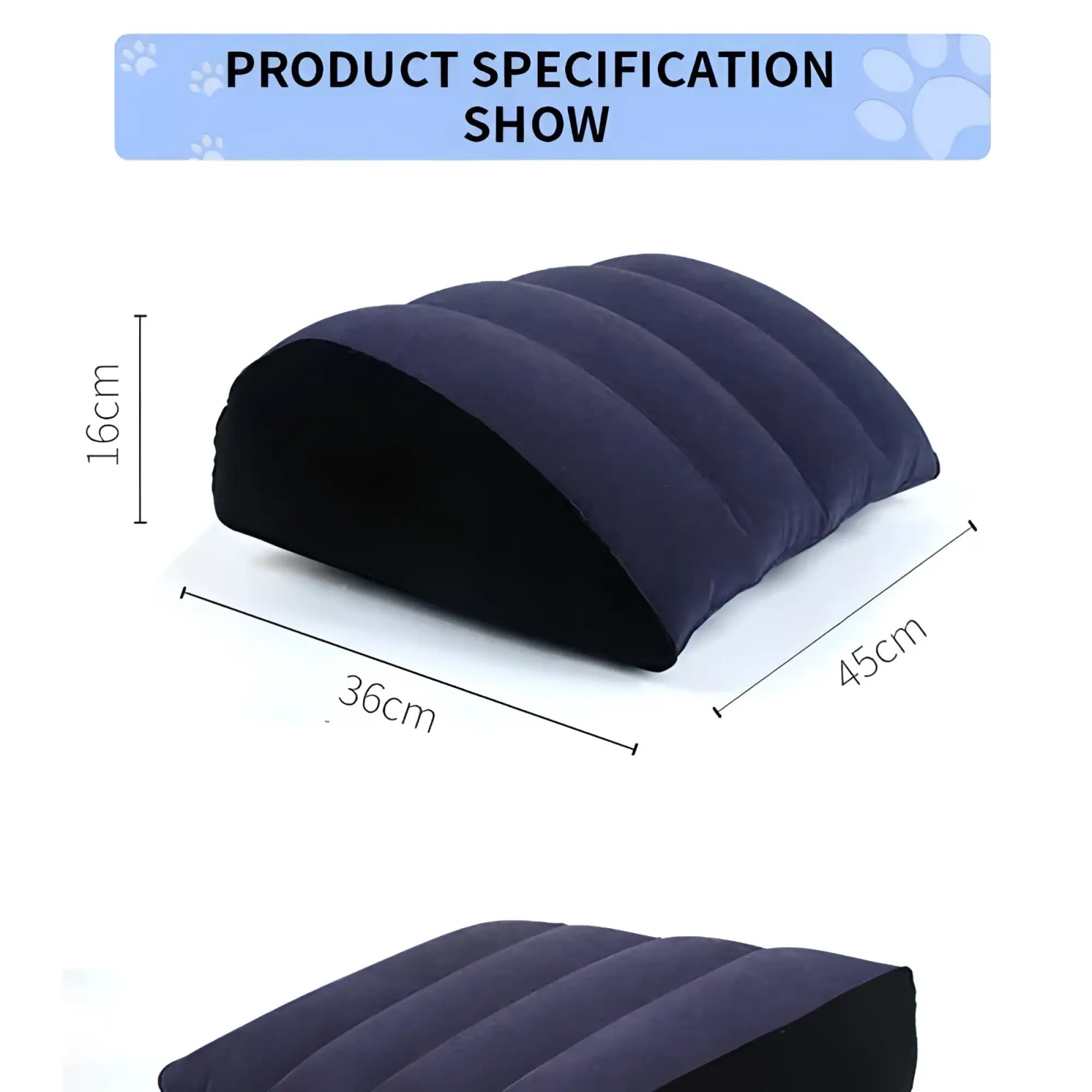 Dark blue inflatable sex positioning arc pillow with ribbed texture and black interior lining by daytona