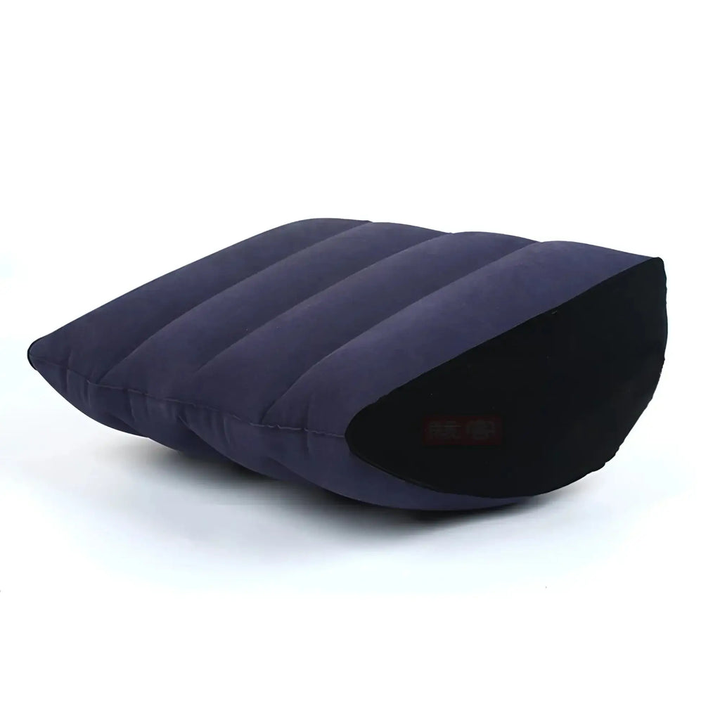 Daytona inflatable sex positioning arc pillow with dark navy blue plush fabric and segmented ridges for support