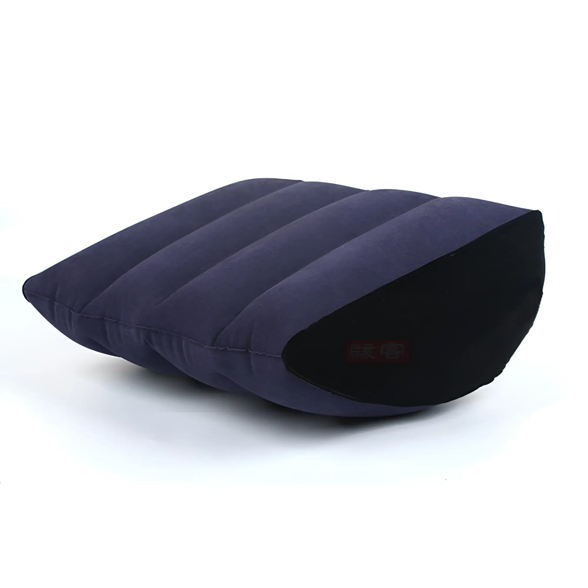Daytona inflatable sex positioning arc pillow with dark navy blue plush fabric and segmented ridges for support