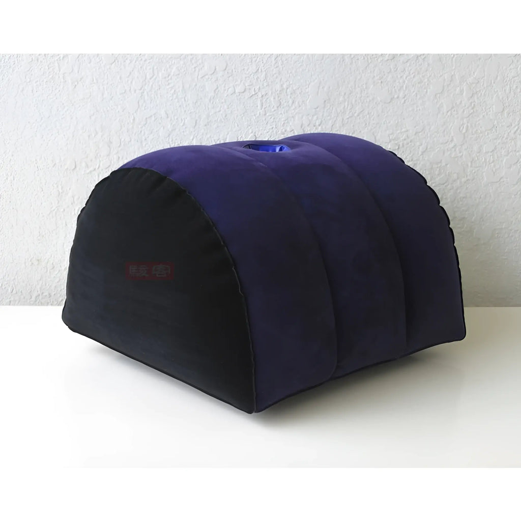 Daytona inflatable sex positioning half dome cushion in purple and black with blue valve and toy holder