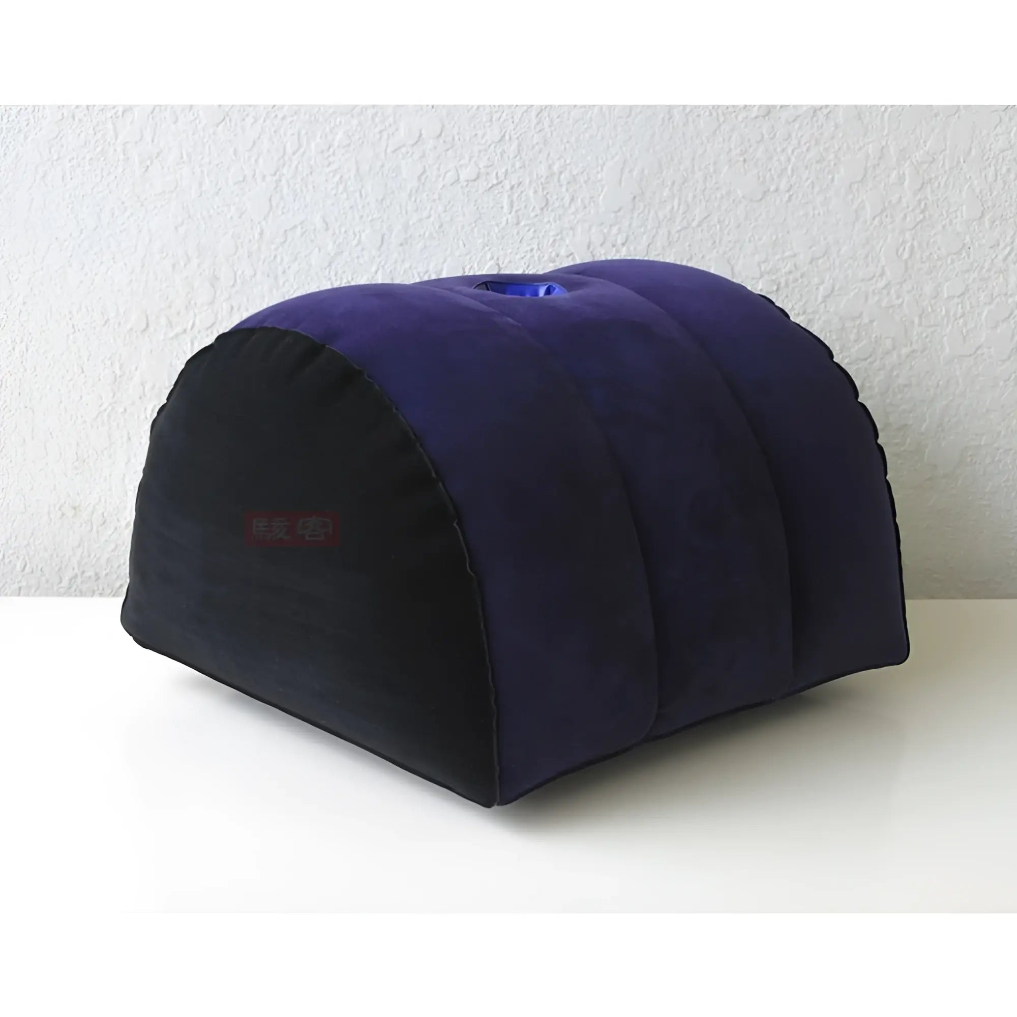 Daytona inflatable sex positioning half dome cushion in purple and black with blue valve and toy holder