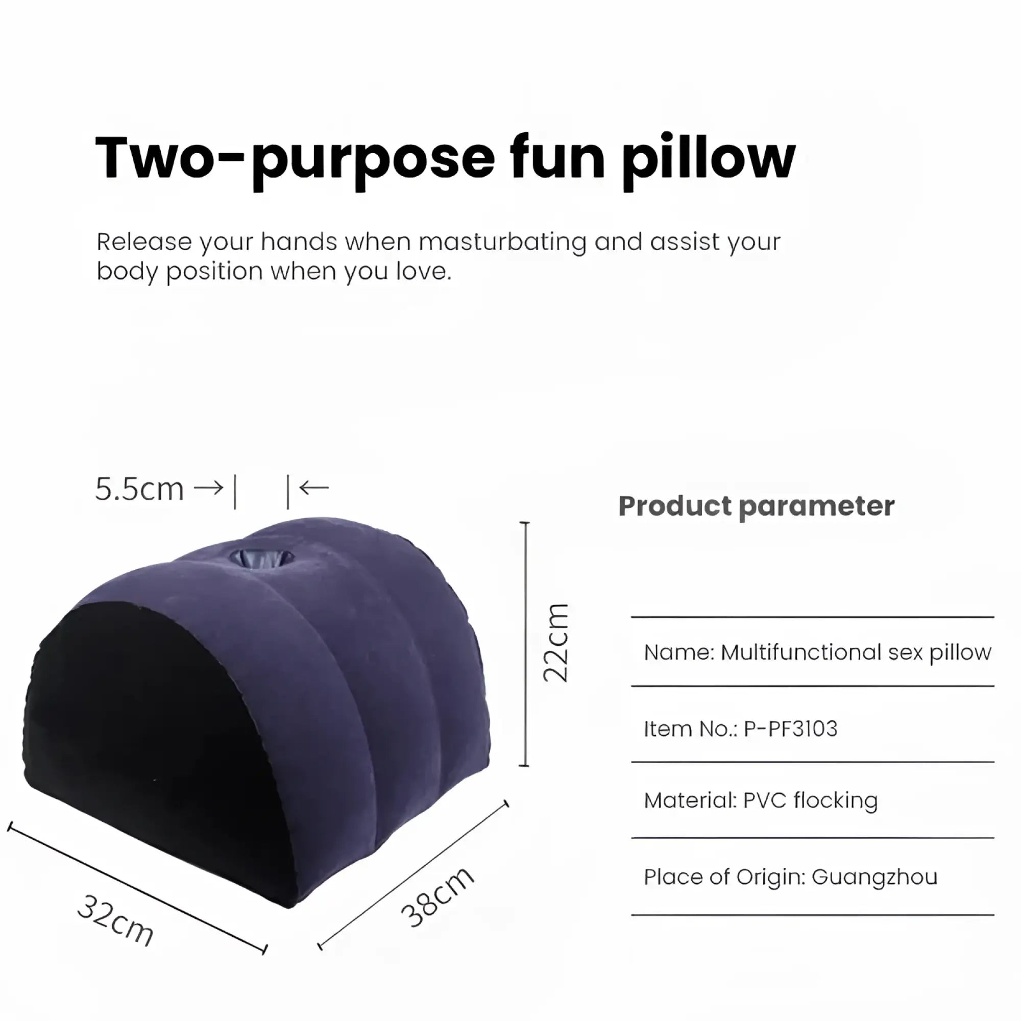 Purple daytona inflatable sex positioning half dome cushion with plush textured surface and central toy holder opening