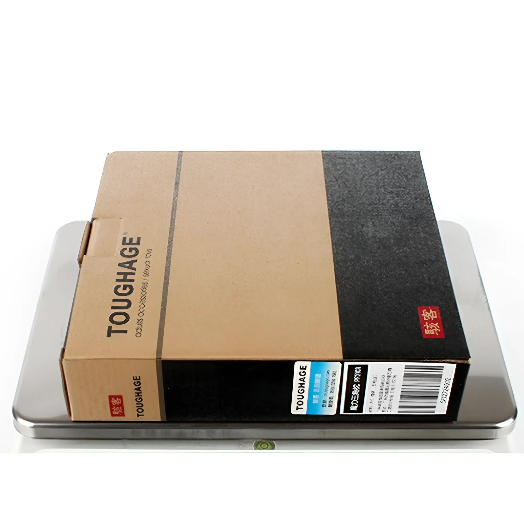Brown and black cardboard box with toughage branding and textured black panel for daytona inflatable sex cushion packaging