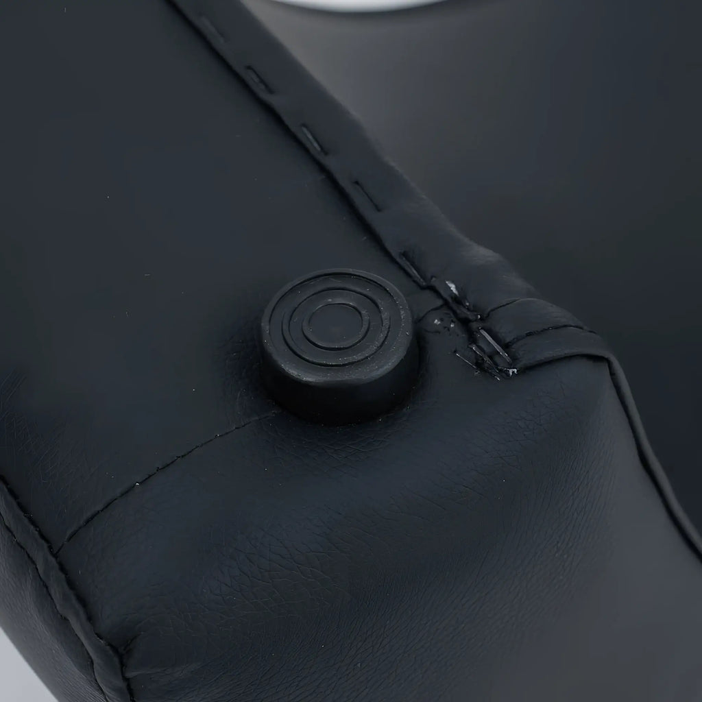 Black faux leather zipper pull with circular textured design on daytona kama sutra halo arc love lounge black product