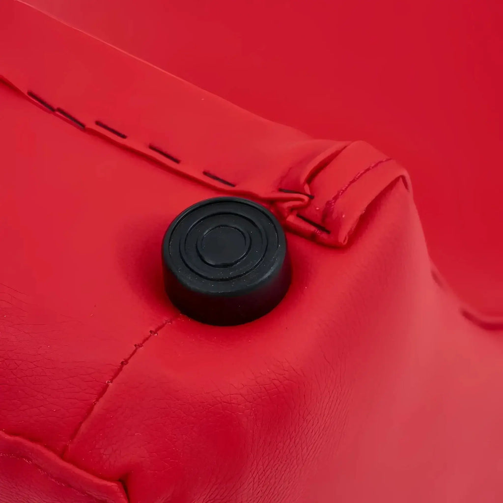 Black circular button on red leather fabric of daytona kama sutra halo arc love lounge red product