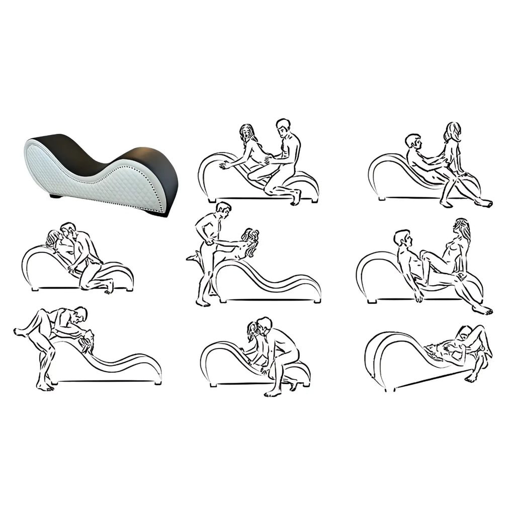 Black and white quilted leather love seat with sleek curved design from daytona kama sutra halo arc love lounge white