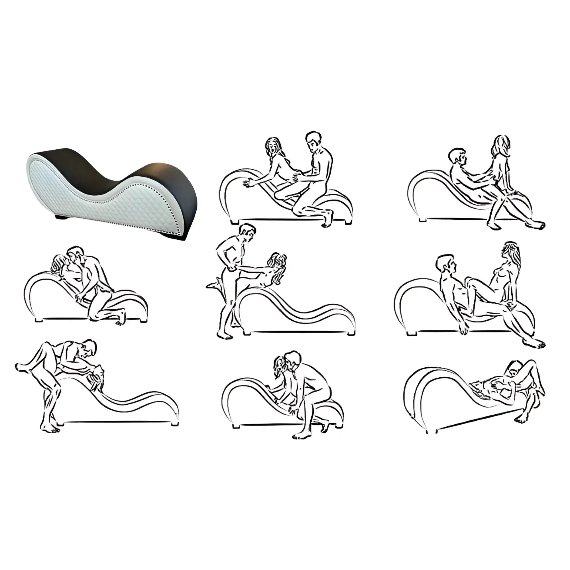 Black and white quilted leather love seat with sleek curved design from daytona kama sutra halo arc love lounge white
