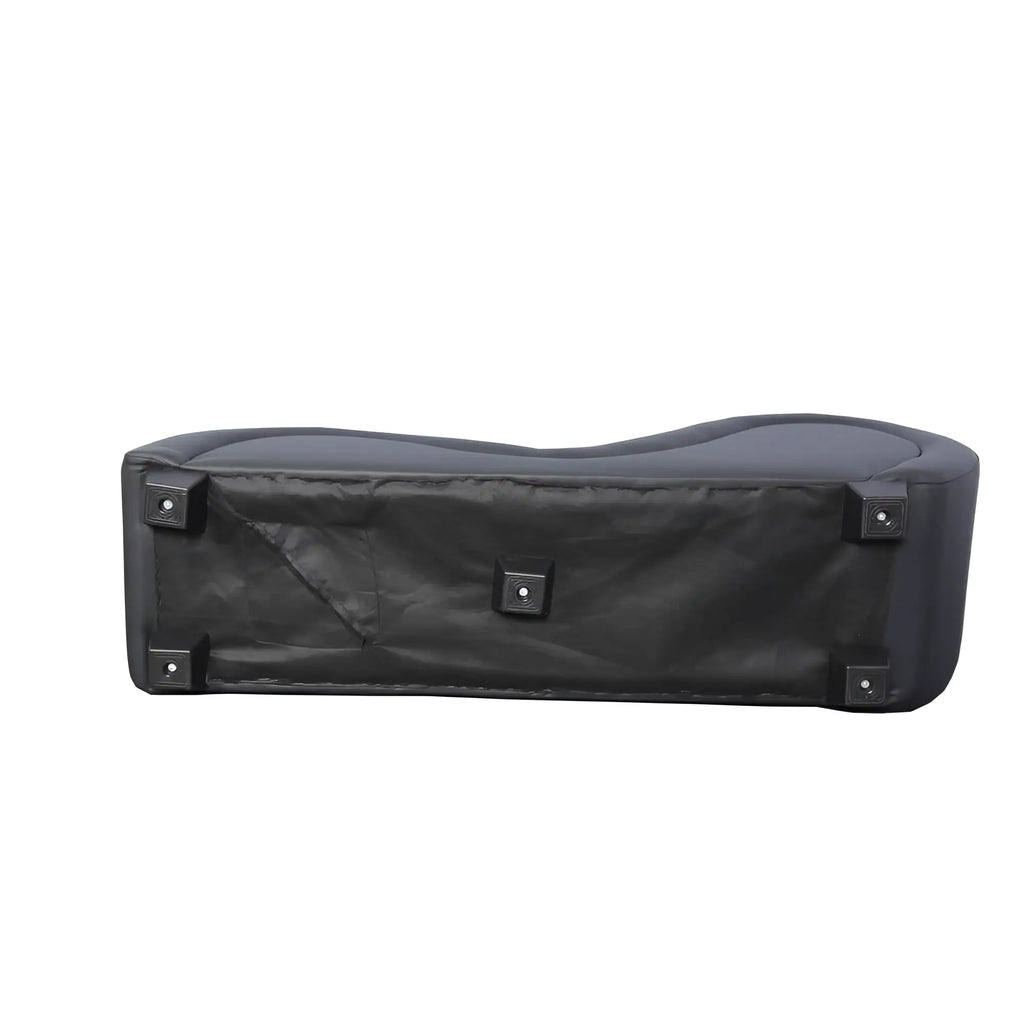 Black fabric-covered rolling suitcase with reinforced corners and four wheels from daytona kama sutra mebon chaise love lounge black
