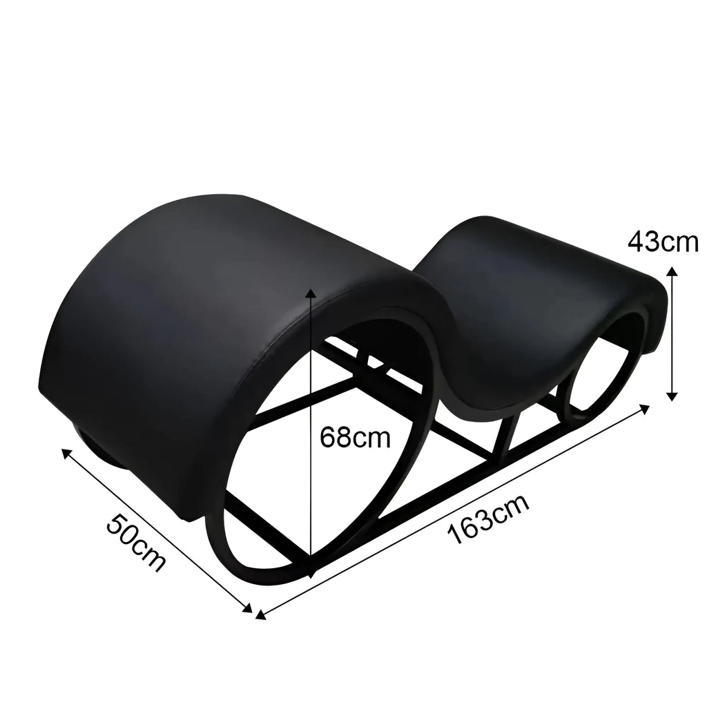 Black padded dual-seater bench with curved seat cushions metal frame led lights in daytona kama sutra mebon chaise lounge