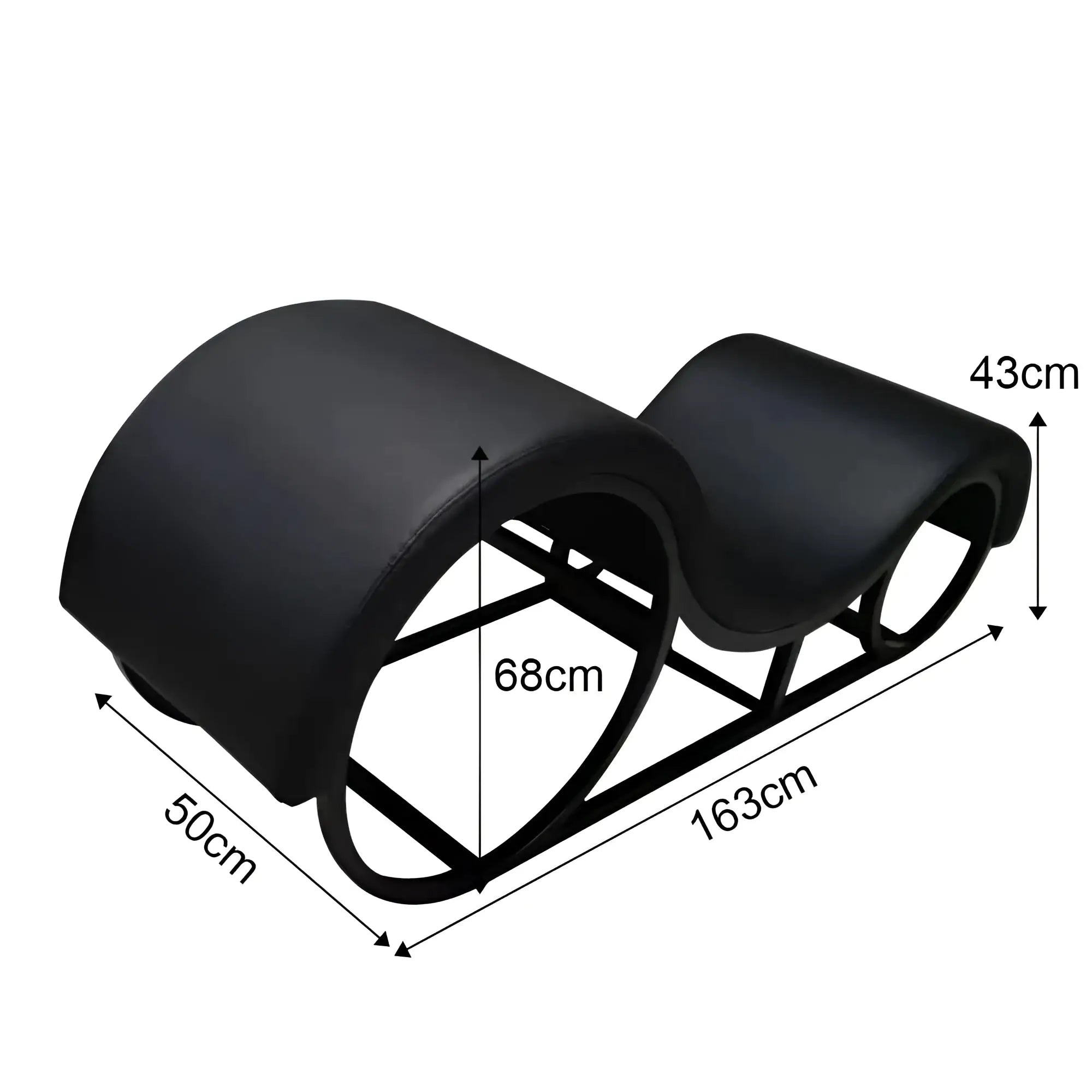 Black padded dual-seater bench with curved seat cushions metal frame led lights in daytona kama sutra mebon chaise lounge
