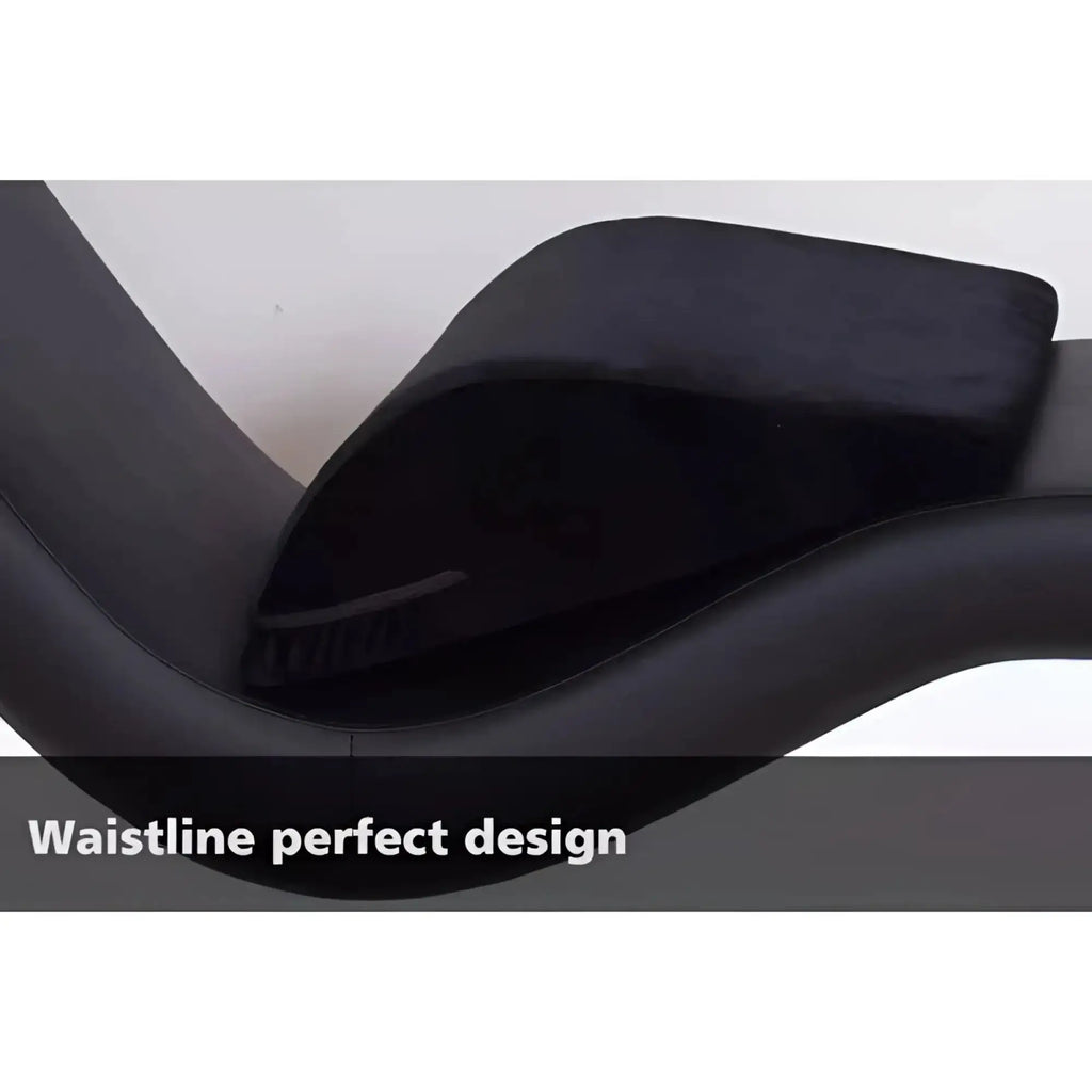 Black leather Daytona Kama Sutra Mebon chaise lounge with curved design and red frame with black pillows