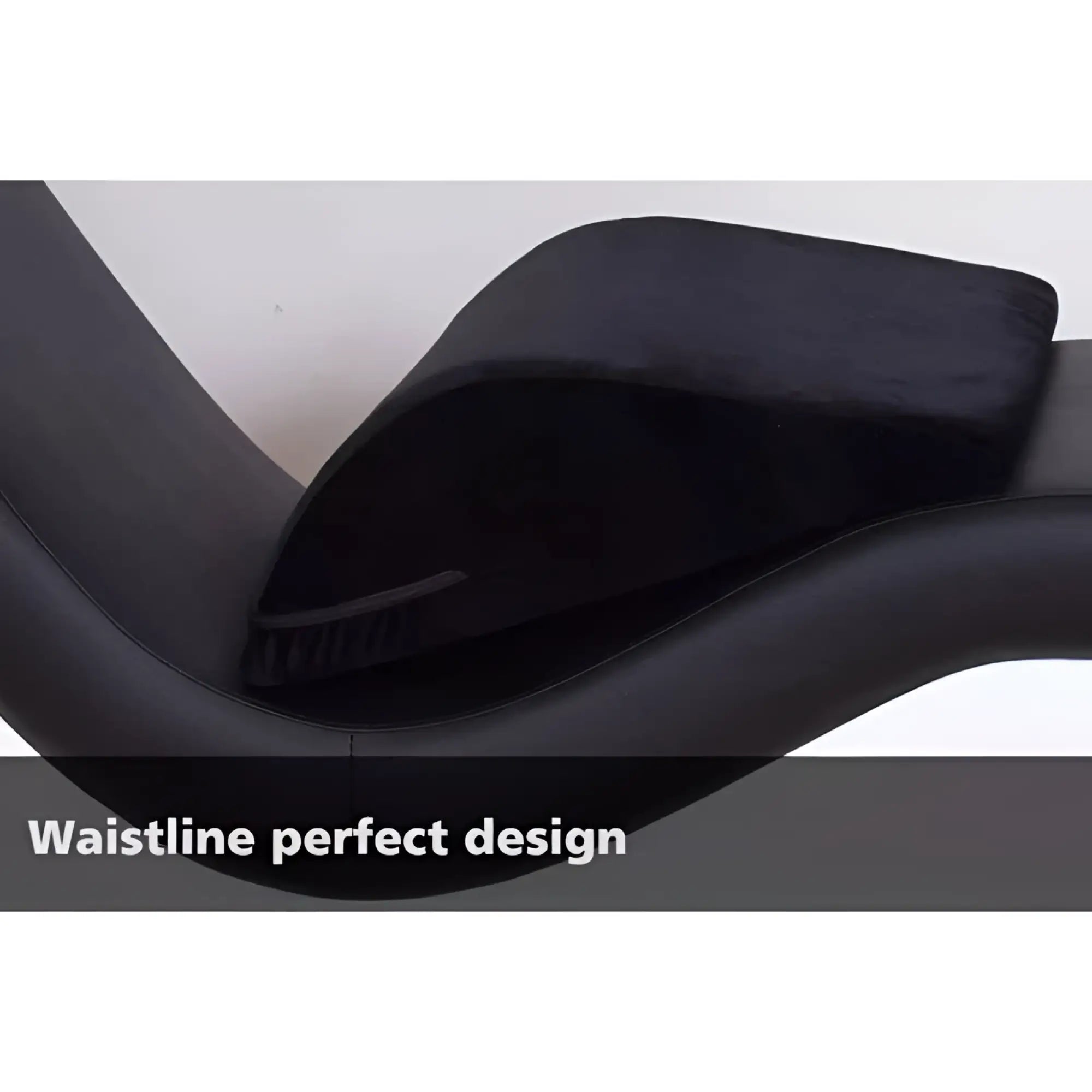 Black leather Daytona Kama Sutra Mebon chaise lounge with curved design and red frame with black pillows