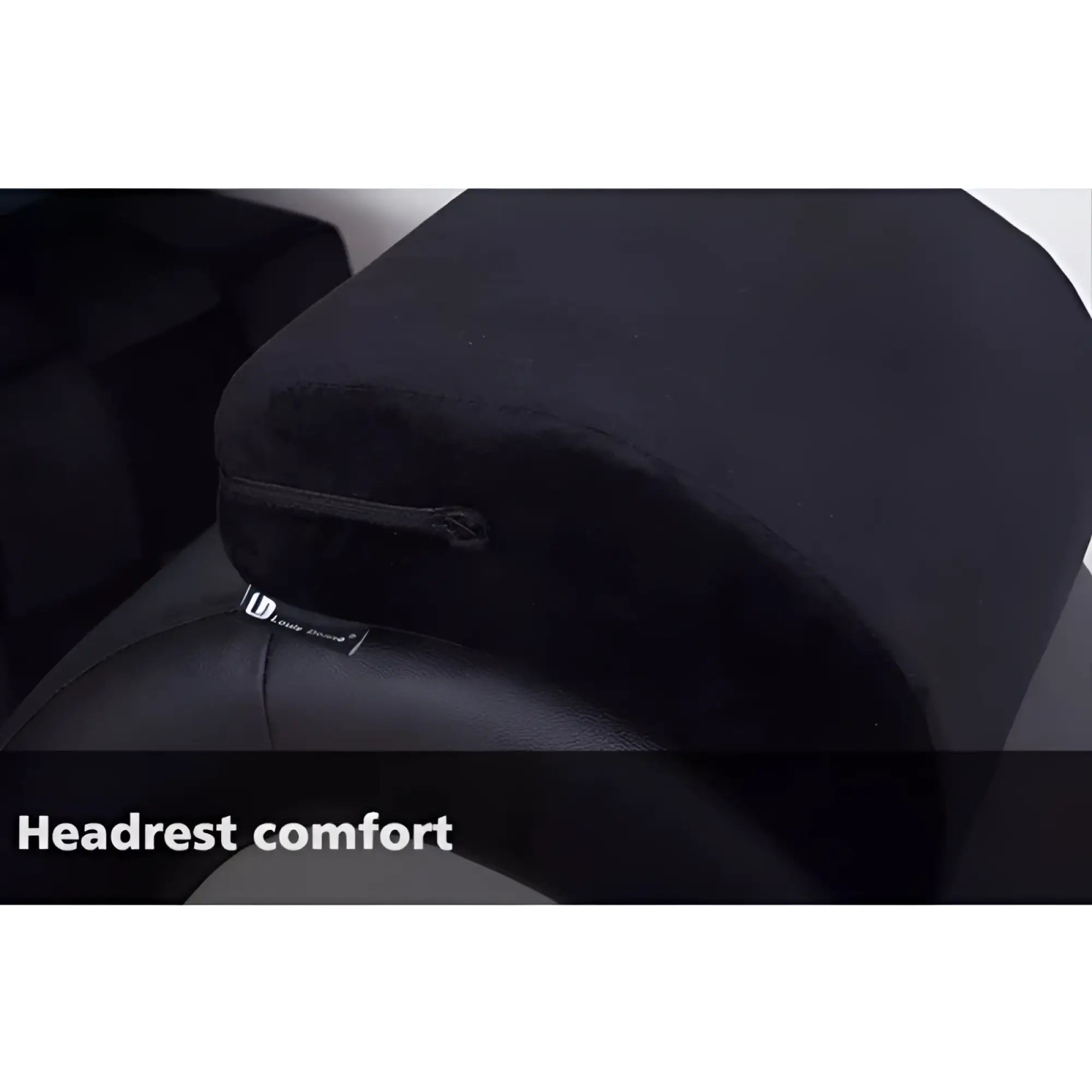 Black plush headrest cushion with zipper closure and branded tag for daytona kama sutra mebon chaise love lounge pillows
