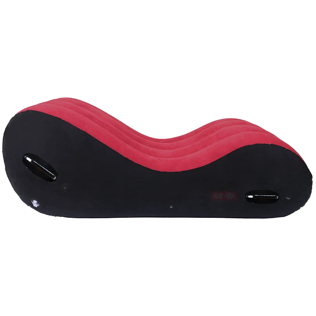 Daytona large 1.5m inflatable suede love lounge chair in red and black with plush segmented design and handrail