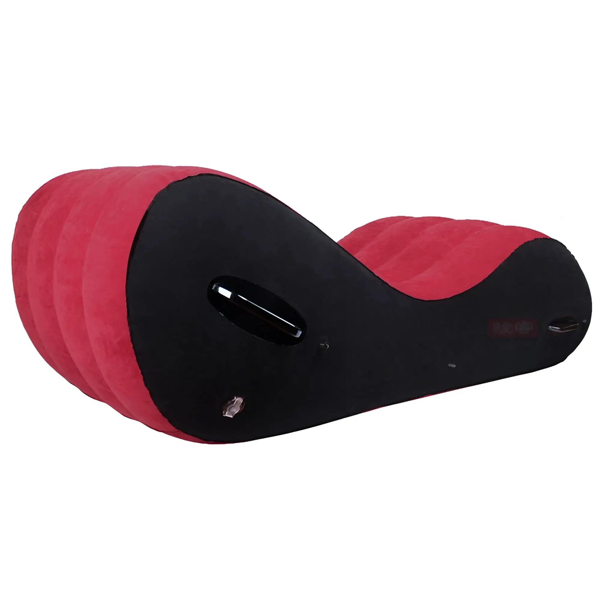 Daytona large 1.5m inflatable suede love lounge in red and black with plush quilted texture and handrail
