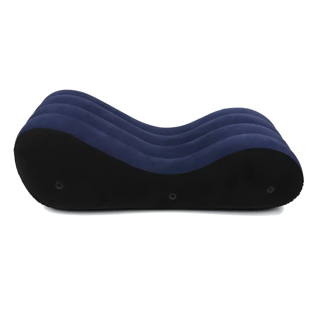 Daytona large inflatable mini sex positioning mattress in blue and black with a curved plush cushioned surface