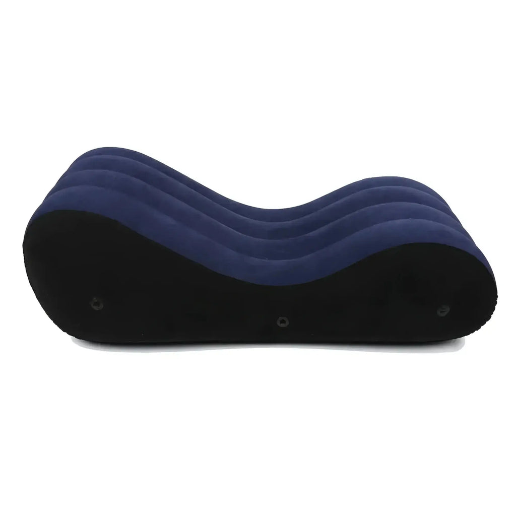Daytona large inflatable mini sex positioning mattress in blue and black with a curved plush cushioned surface