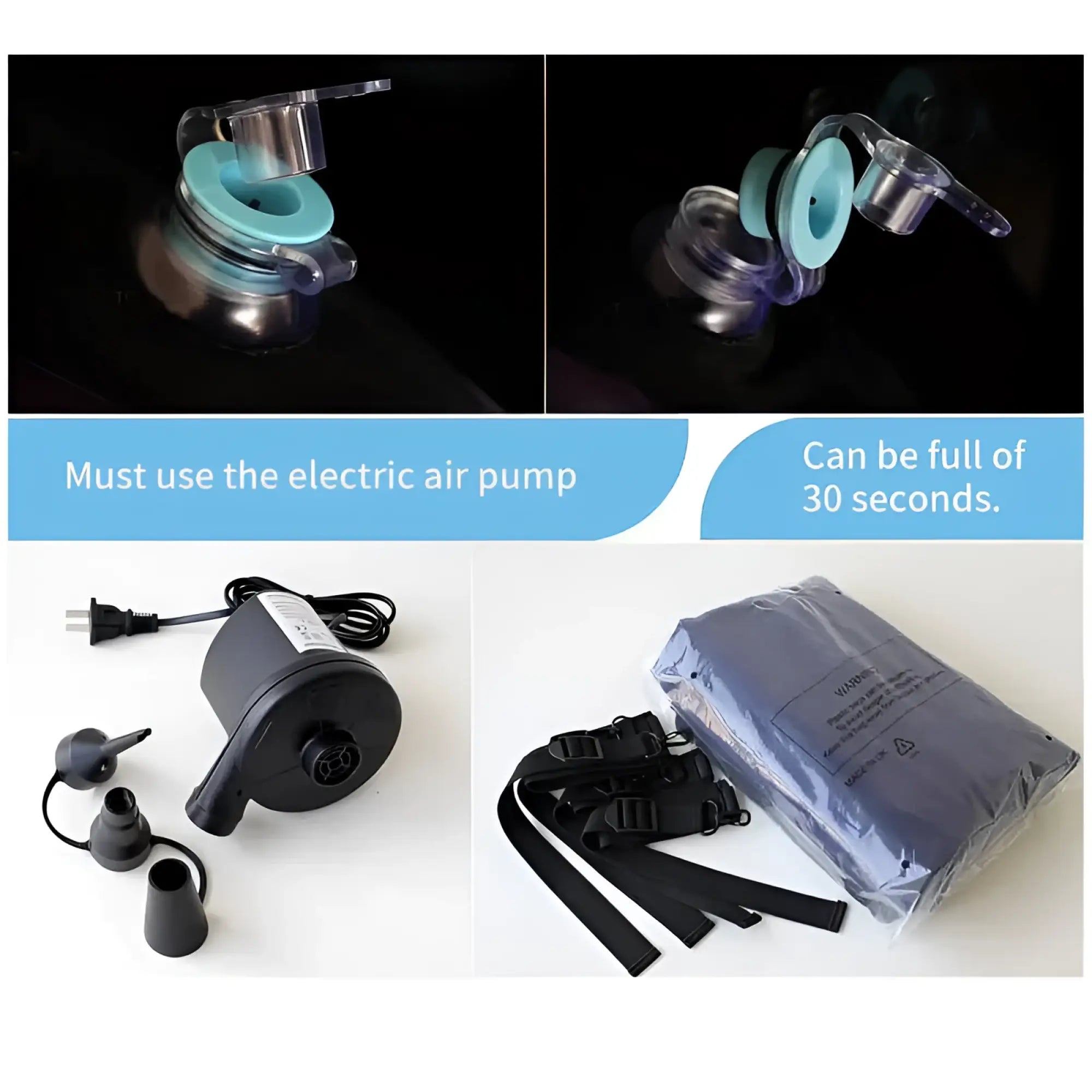 Black electric air pump with hose and multiple nozzles for inflating daytona large inflatable sex positioning wedge cushion