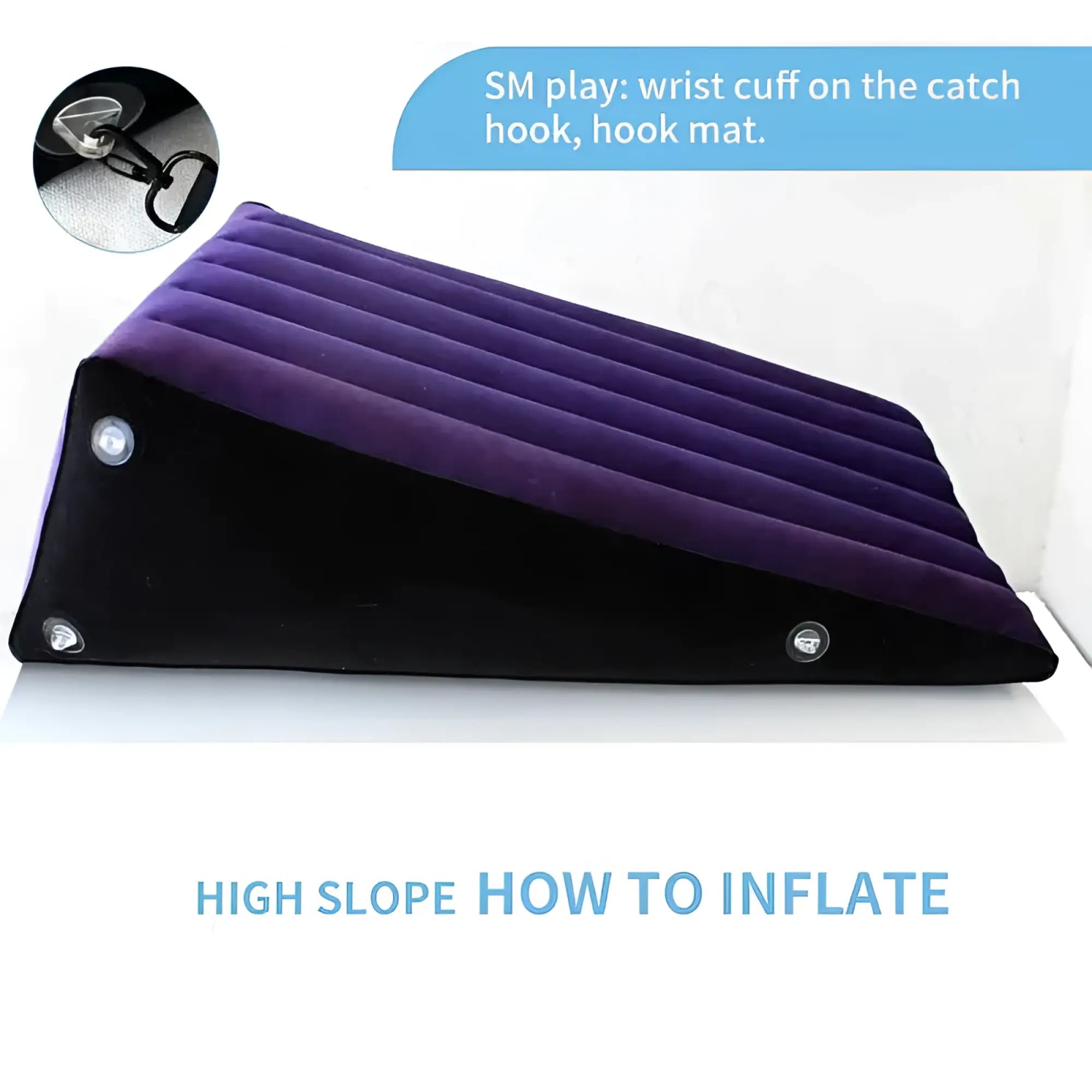 Daytona large purple and black inflatable wedge cushion with high slope for sm play and sex positioning