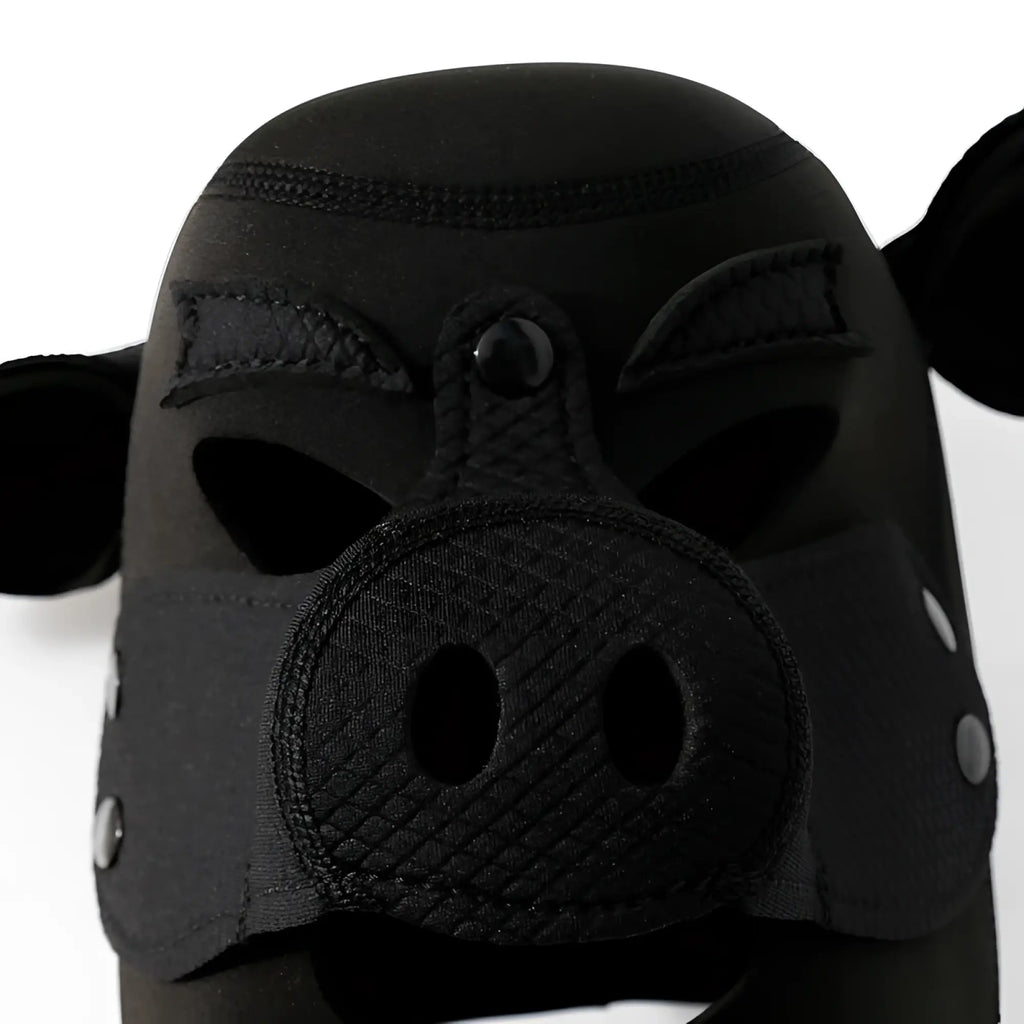 Daytona neoprene pig mask black soft fabric face mask with textured snout and stitched details