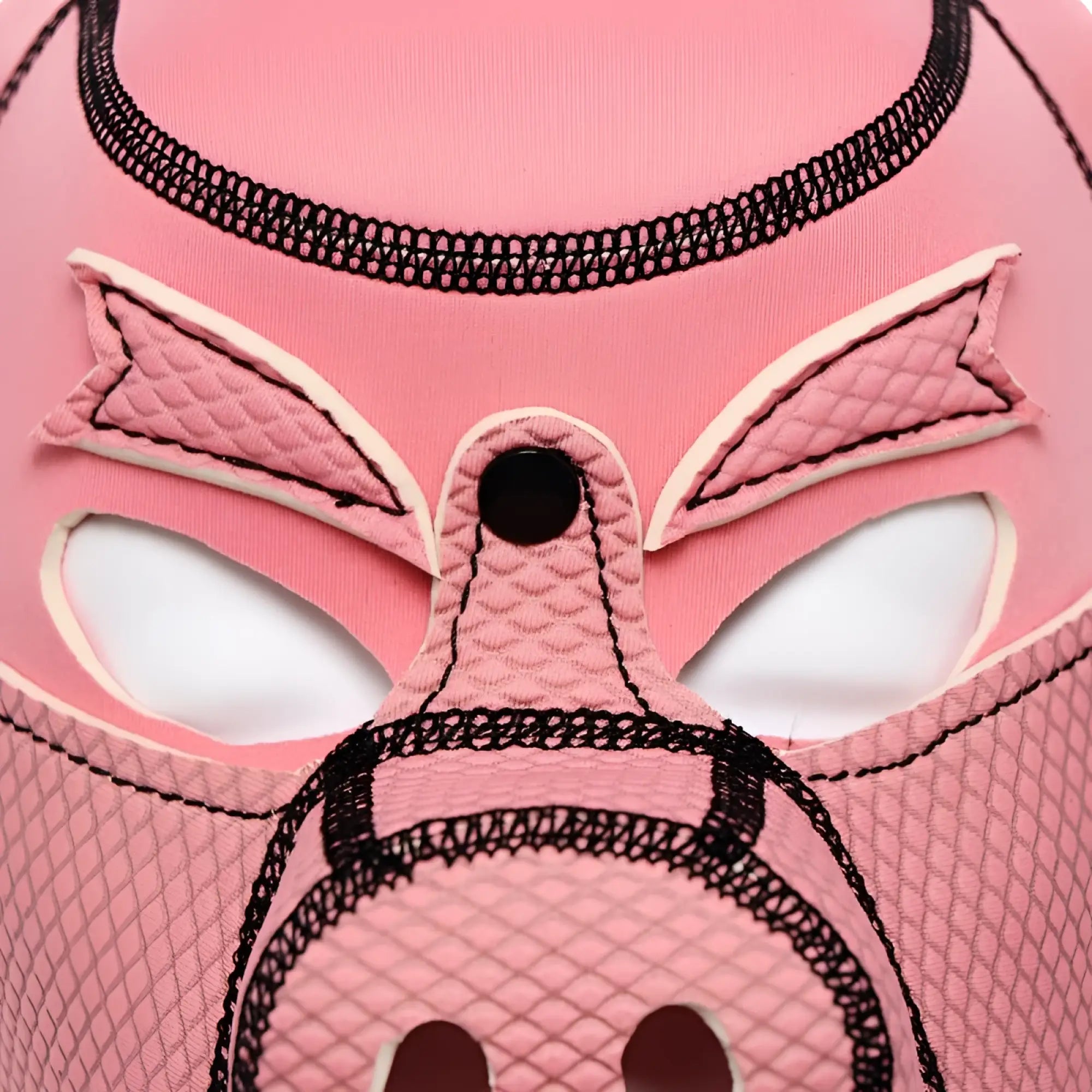 Daytona neoprene pig mask pink with quilted texture and black stitched details for costume or cosplay use