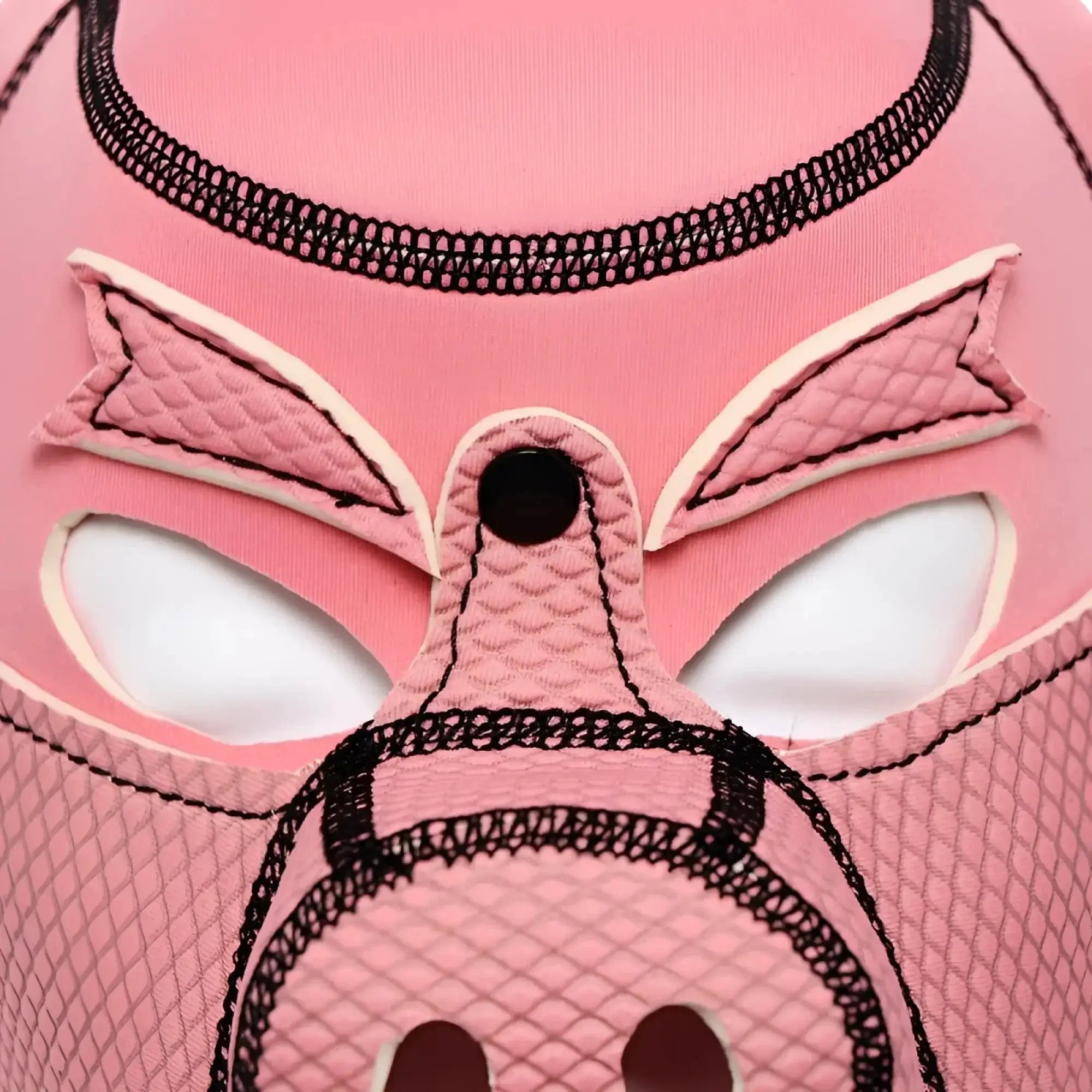 Daytona neoprene pig mask pink with quilted texture and black stitched details for costume or cosplay use