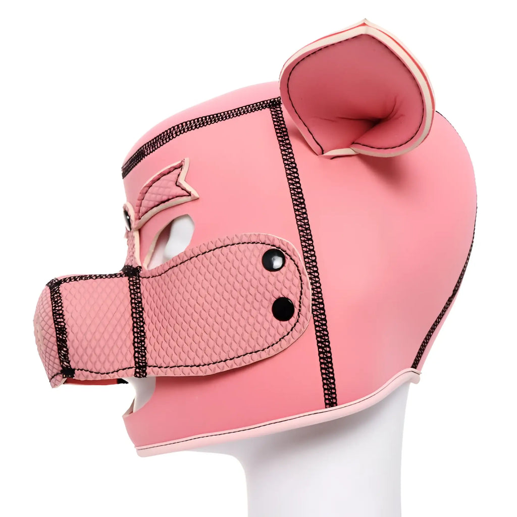Daytona neoprene pig mask pink with textured leather like material and black stitching details