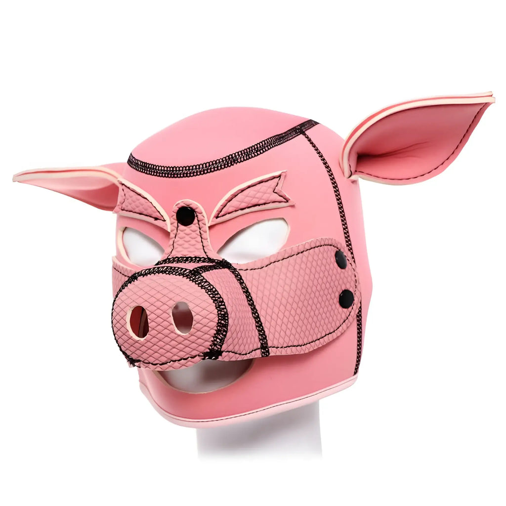 Daytona neoprene pig mask in pink with textured leather-like material and black stitching details