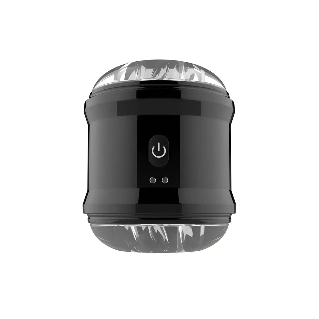 Black cylindrical daytona onyx dual open ended penis trainer with glossy finish transparent domed ends