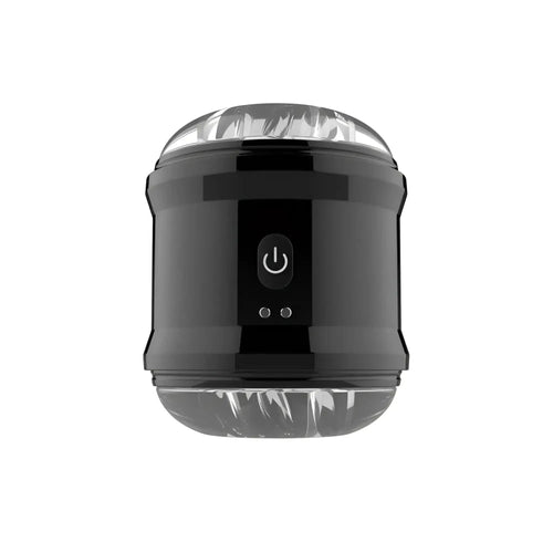 Black cylindrical daytona onyx dual open ended penis trainer with glossy finish transparent domed ends