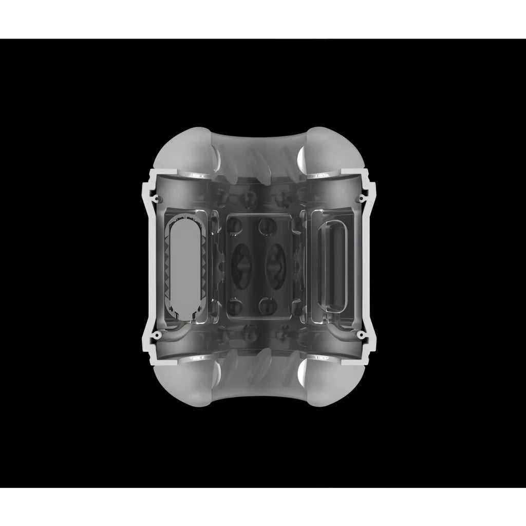 Transparent plastic bicycle pedal with internal mechanical components and white outer casing for daytona onyx dual open ended penis trainer