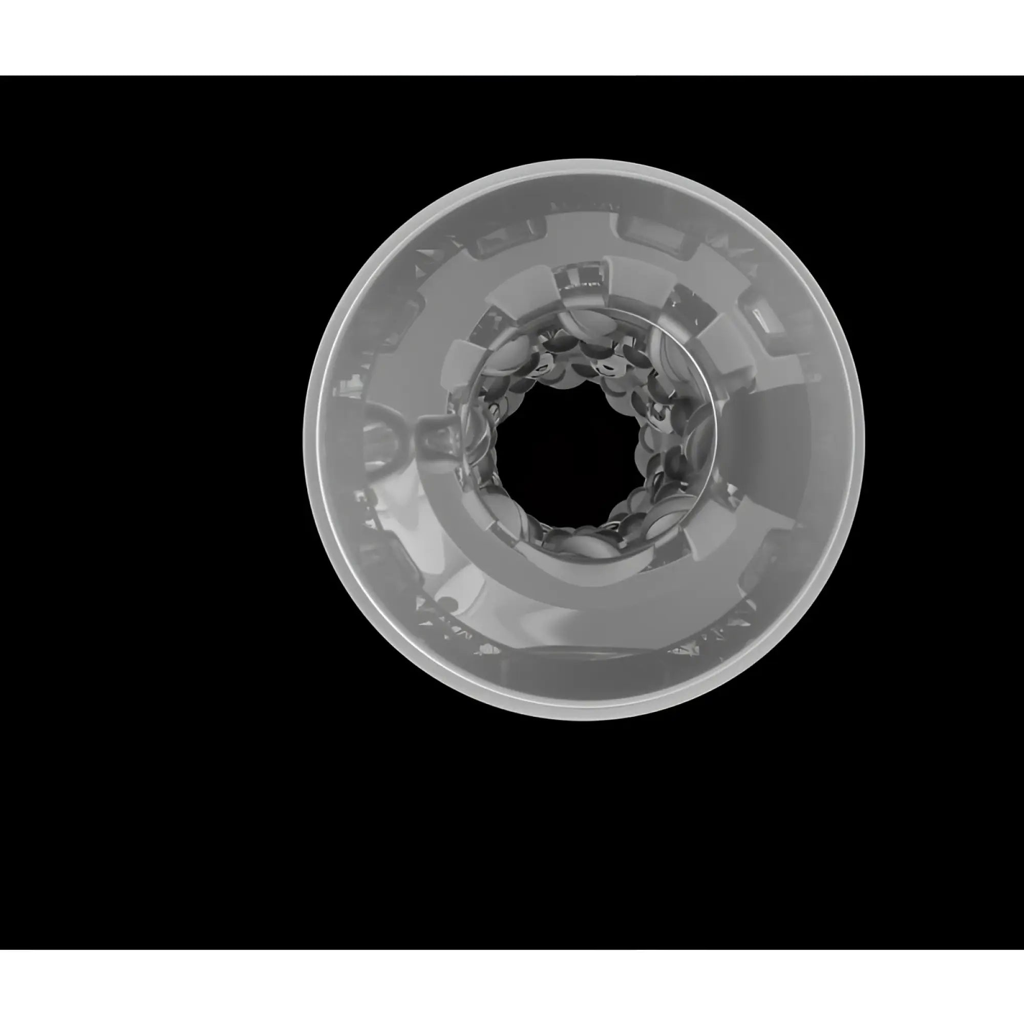 Daytona onyx dual open ended penis trainer made of transparent plastic with a circular gear like interior design