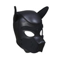Black leather dog mask with stitched ears and eye cutouts from daytona puppy play mask black product line
