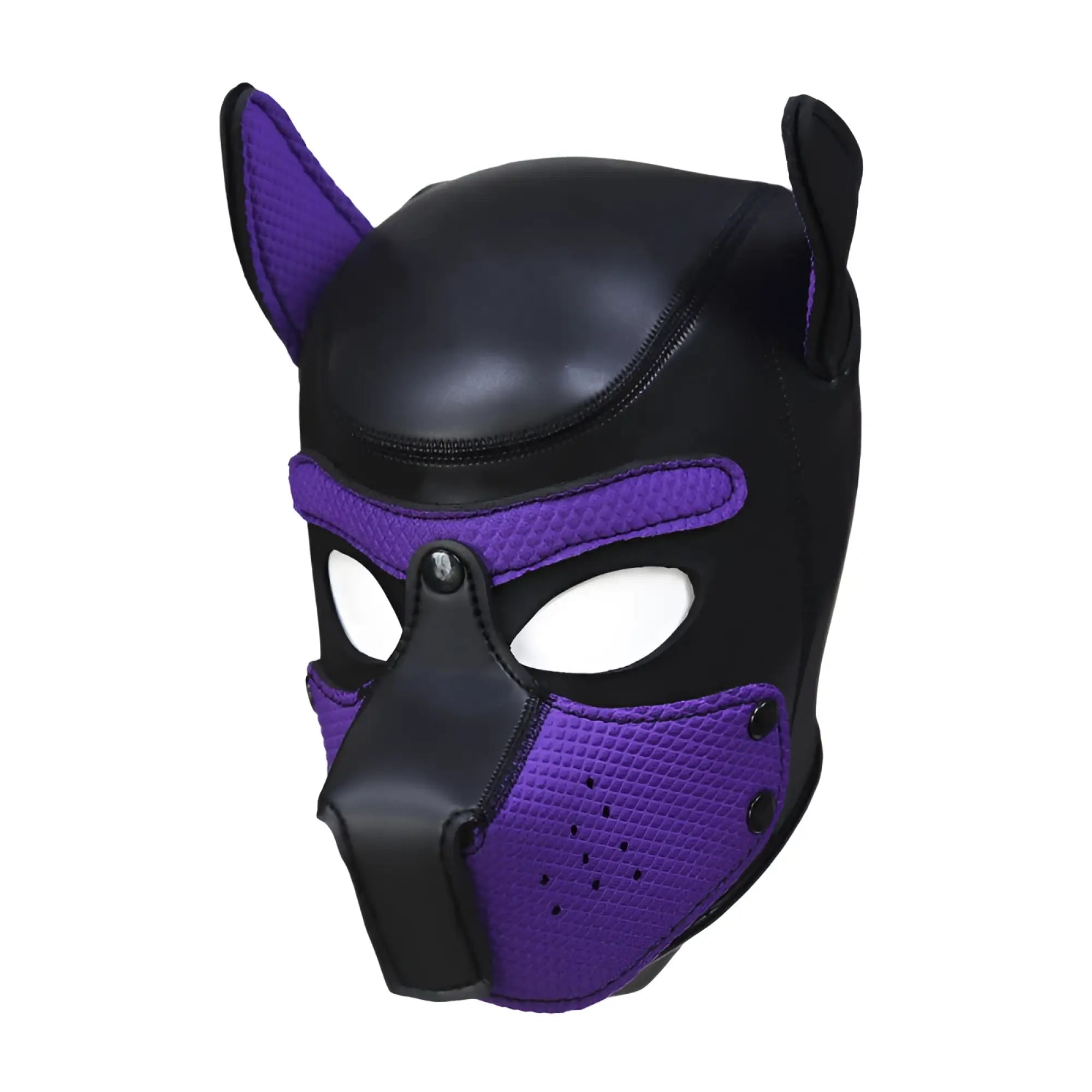 Daytona puppy play mask purple black and purple leather dog mask with mesh panels and ear flaps