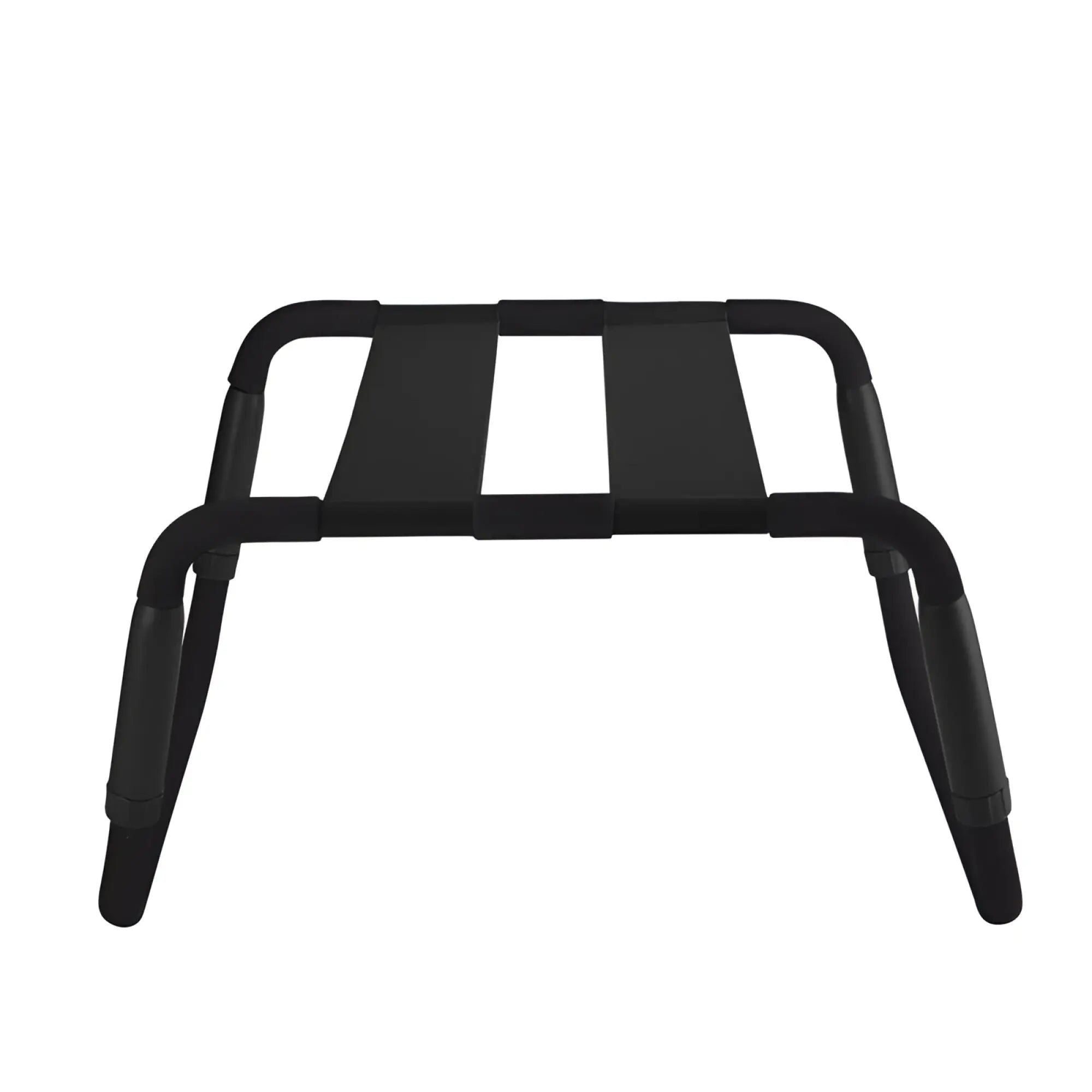 Black metal luggage rack with padded straps and curved legs for daytona sex chair adjustable height black pu seat