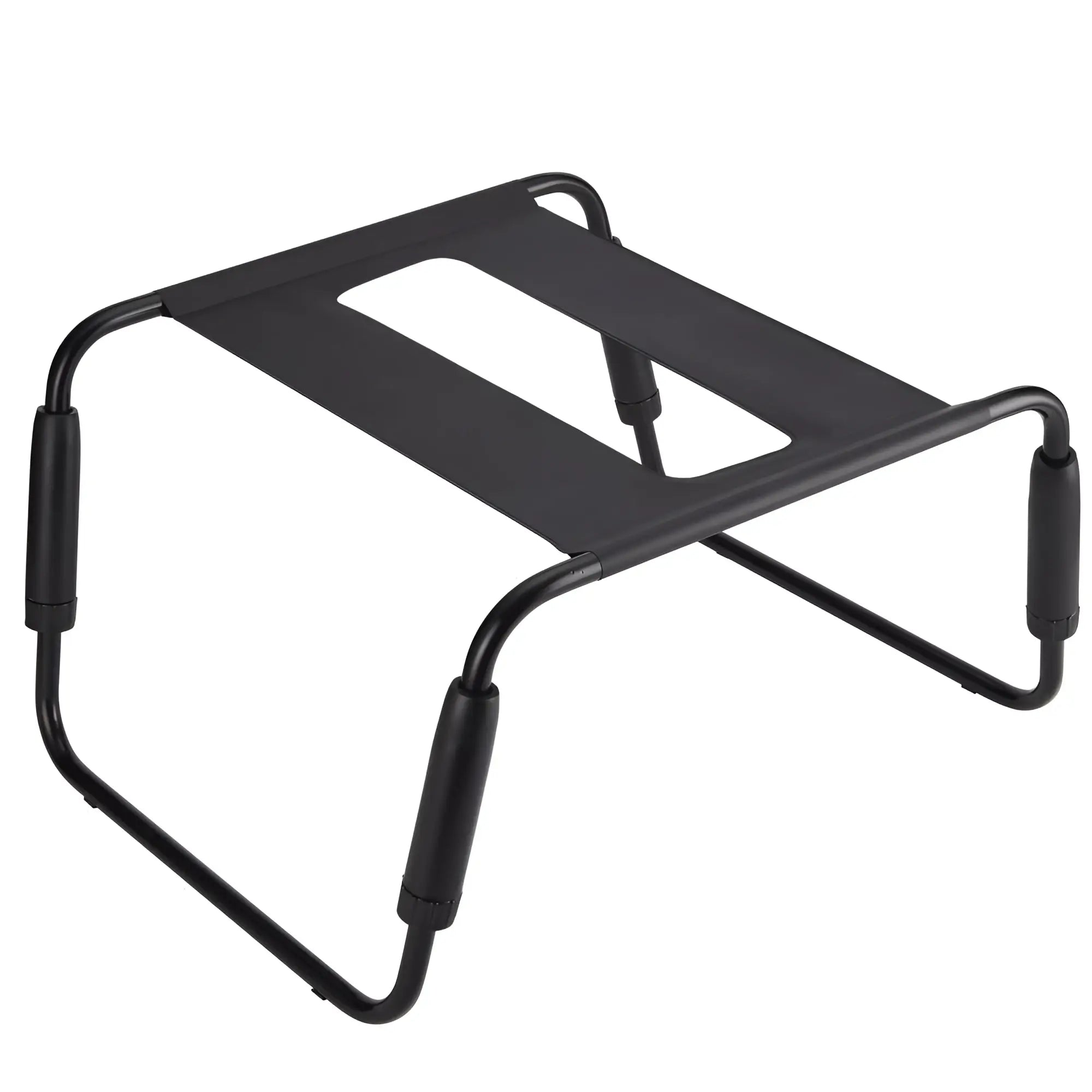 Black metal bedside reading stand with padded armrests and rectangular platform for daytona sex chair adjustable height black tpu seat