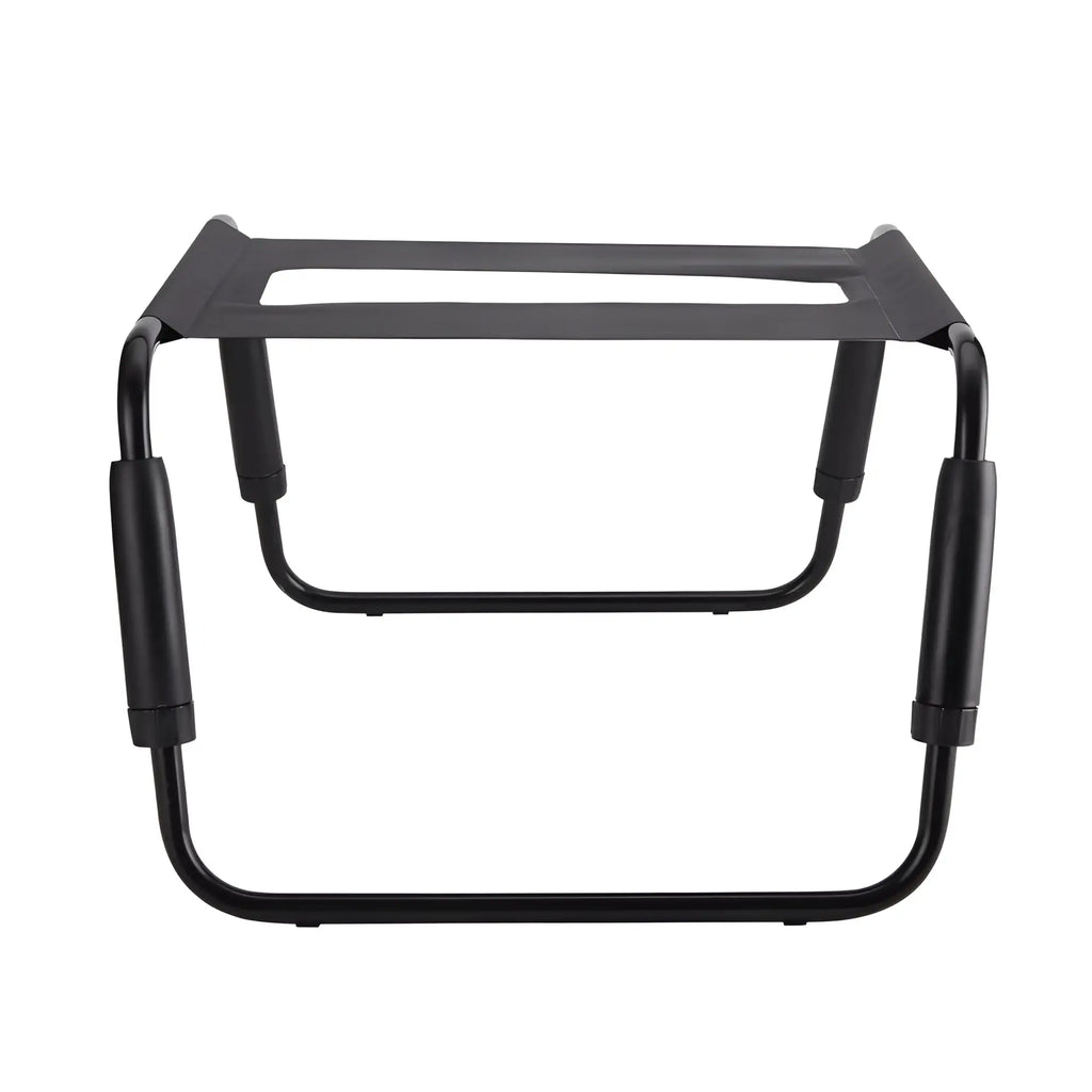 Daytona sex chair with adjustable height black metal frame padded armrests and rectangular black tpu seat