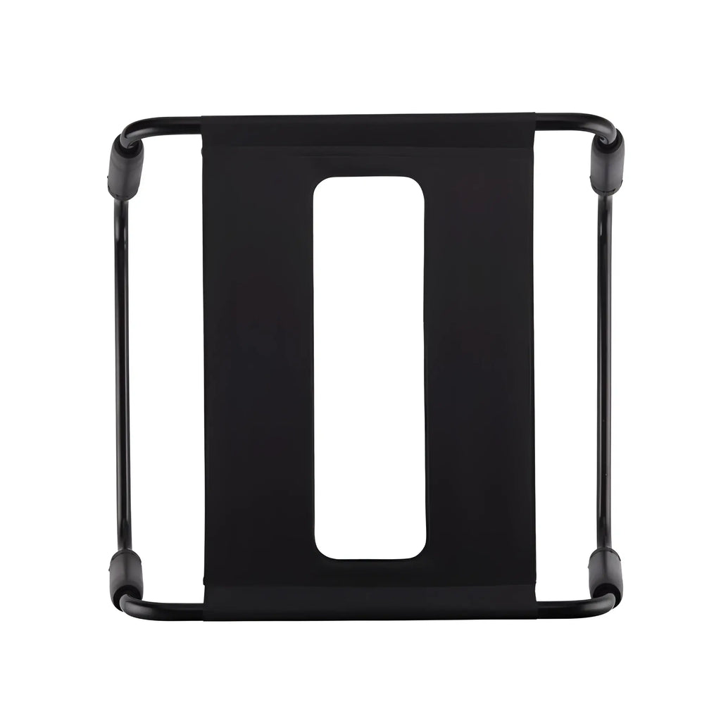 Black metal-framed tablet stand with central cutout on daytona sex chair adjustable height black tpu seat