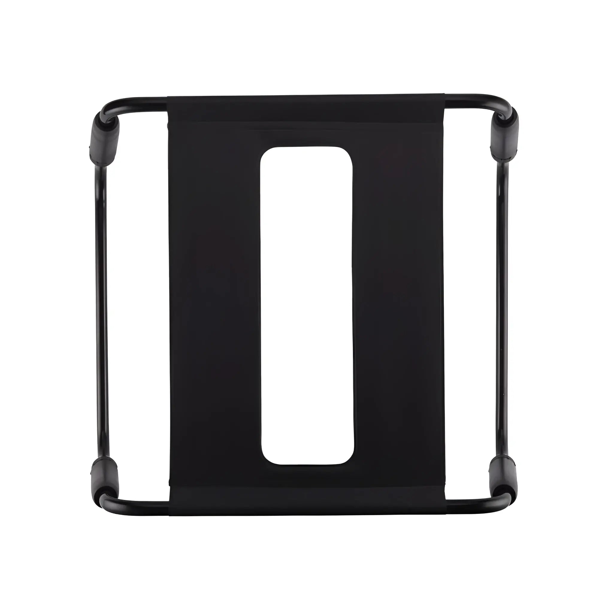 Black metal-framed tablet stand with central cutout on daytona sex chair adjustable height black tpu seat