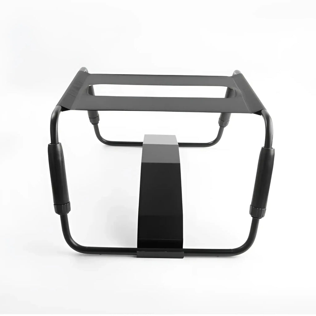 Daytona sex chair adjustable height black metal-framed portable stool with padded armrests and rectangular seat