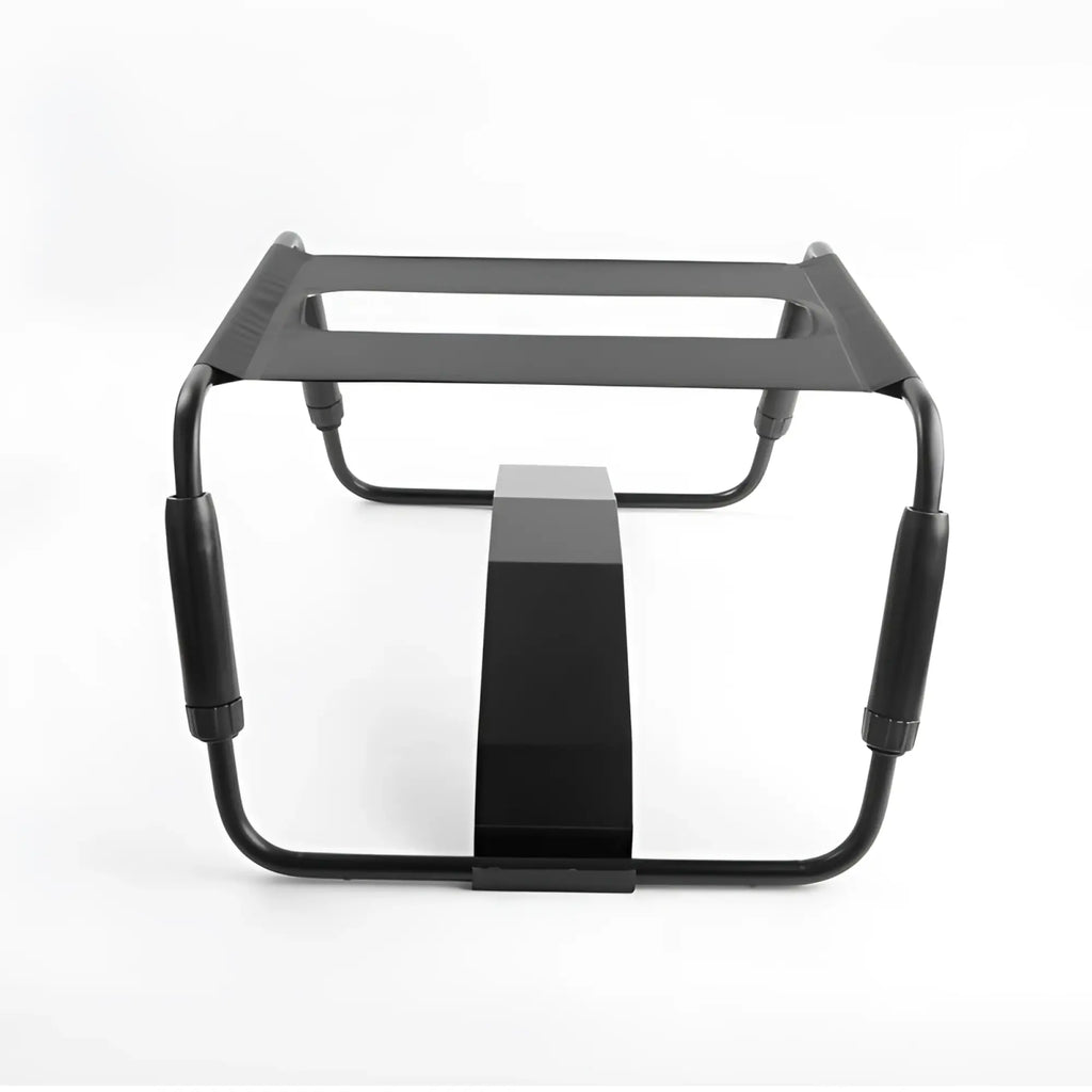 Daytona sex chair adjustable height black metal-framed portable stool with padded armrests and rectangular seat