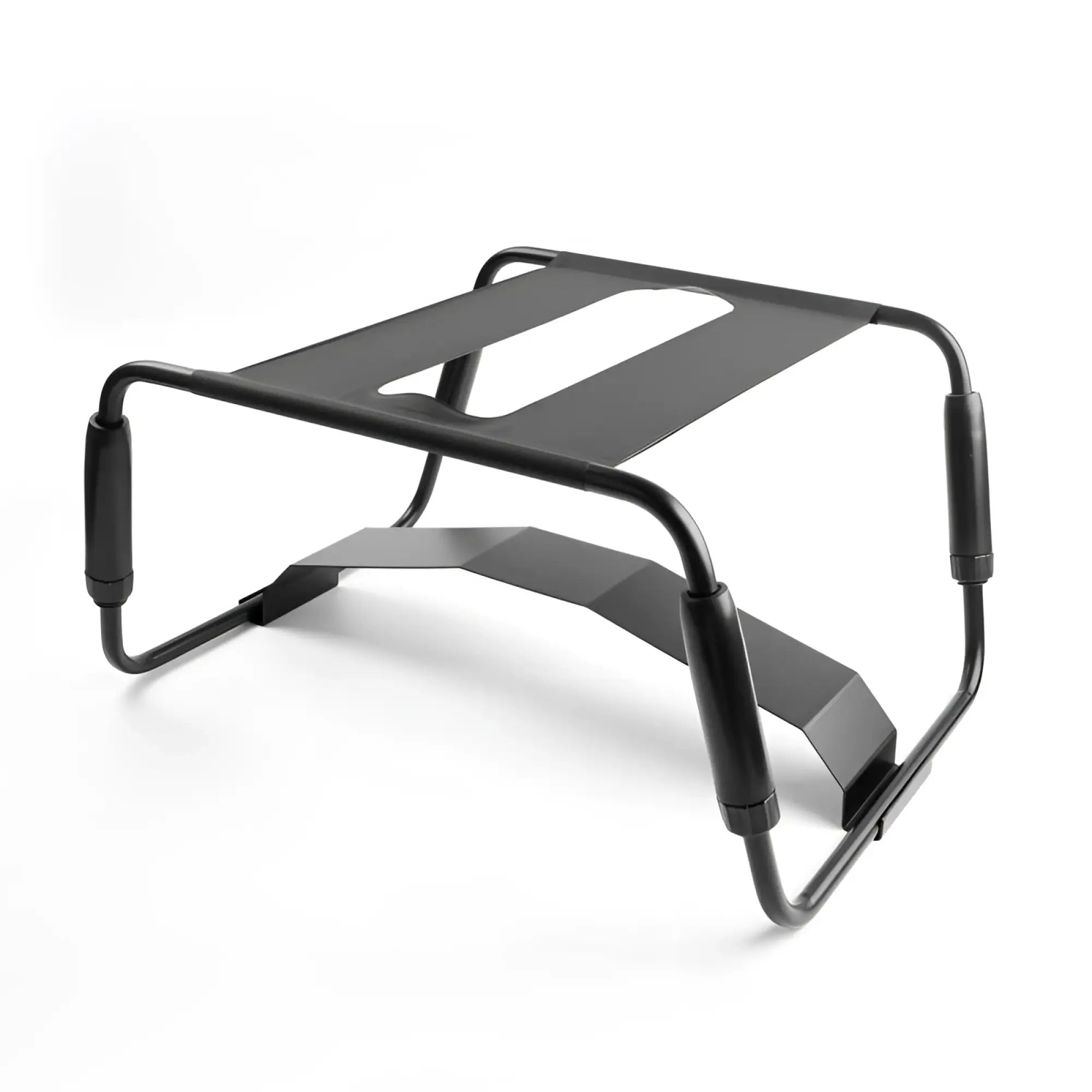 Black metal daytona sex chair with adjustable height black finish and padded handle grips in sleek minimalist design