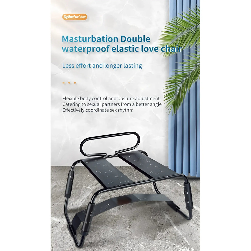 Black elastic waterproof Daytona sex chair with adjustable metal frame padded seats handle and arch bridge