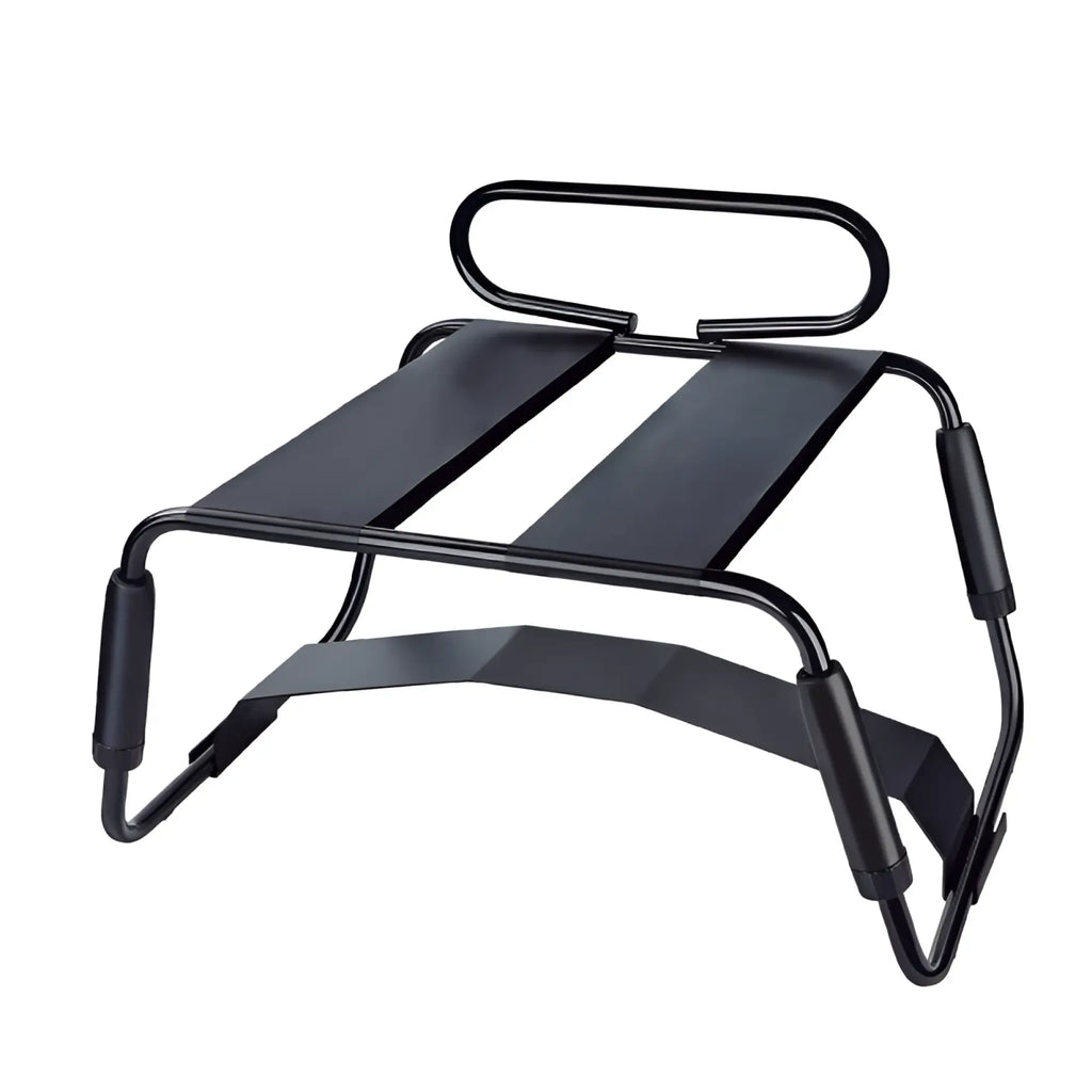 Daytona sex chair adjustable height black metal frame with padded fabric seat and ergonomic armrests for support