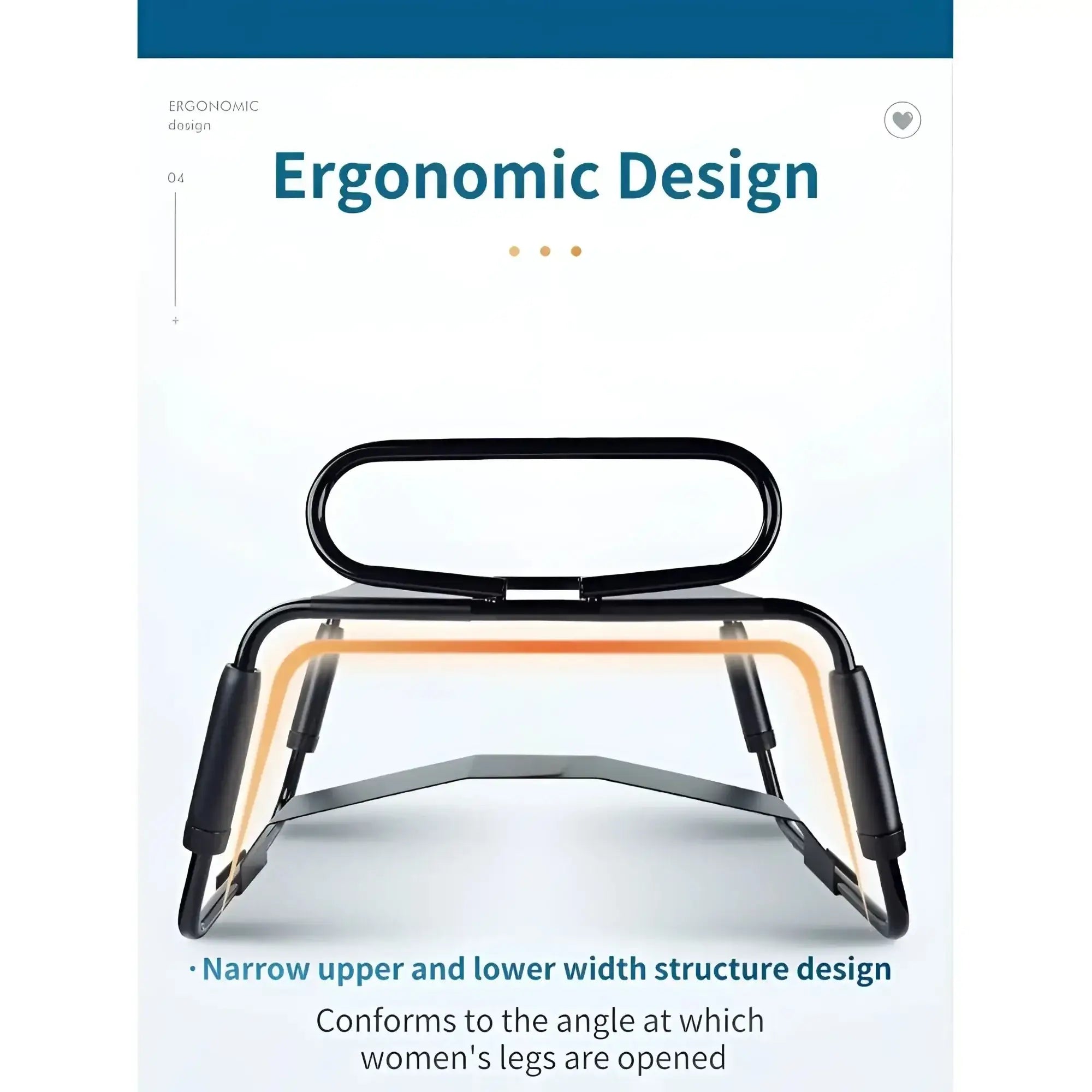 Black metal leg support on daytona sex chair with ergonomic narrow widths designed to fit women’s leg angles
